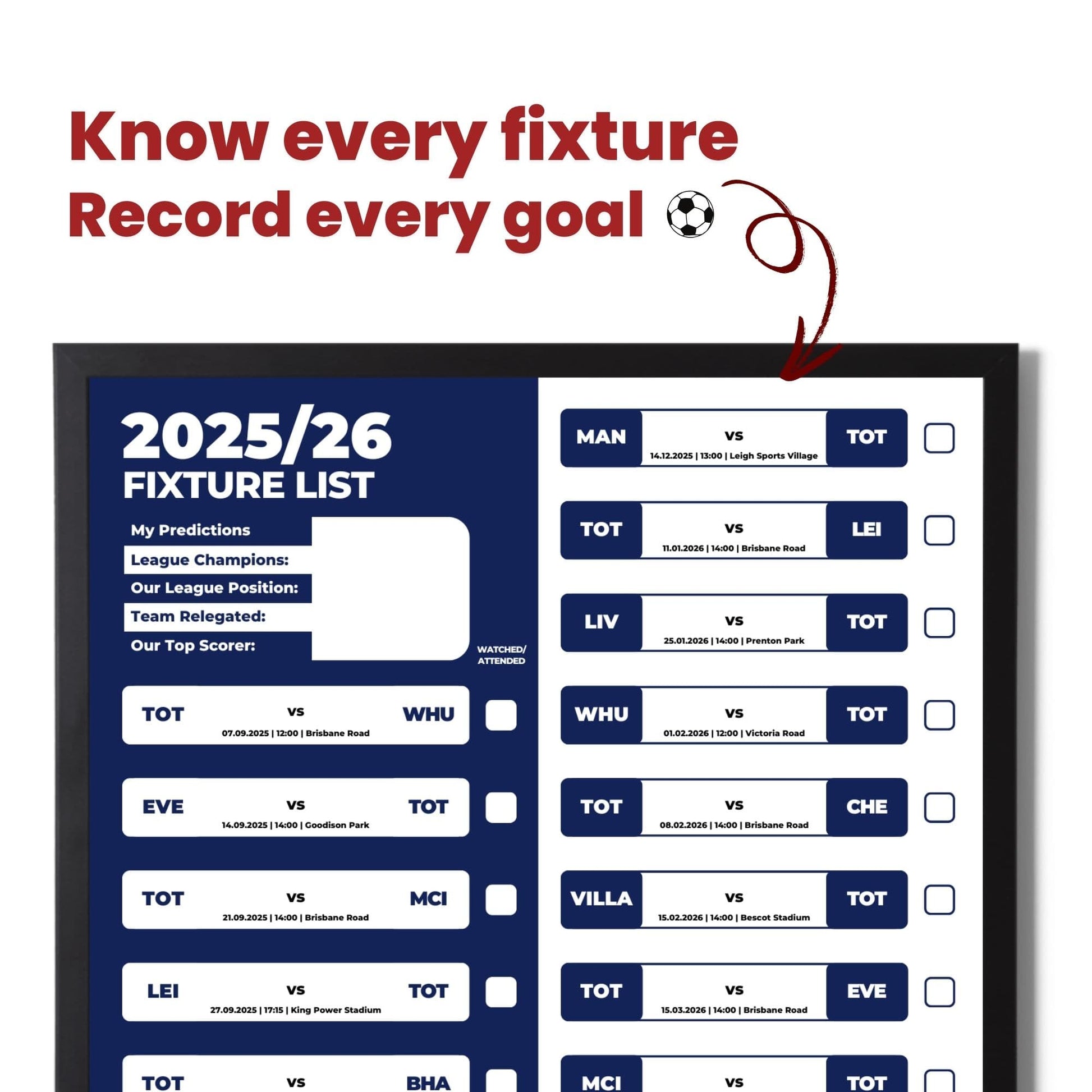 Women's Super League Clubs - 2025/26 Football Fixture Poster - A3 Size (29.7x42cm)