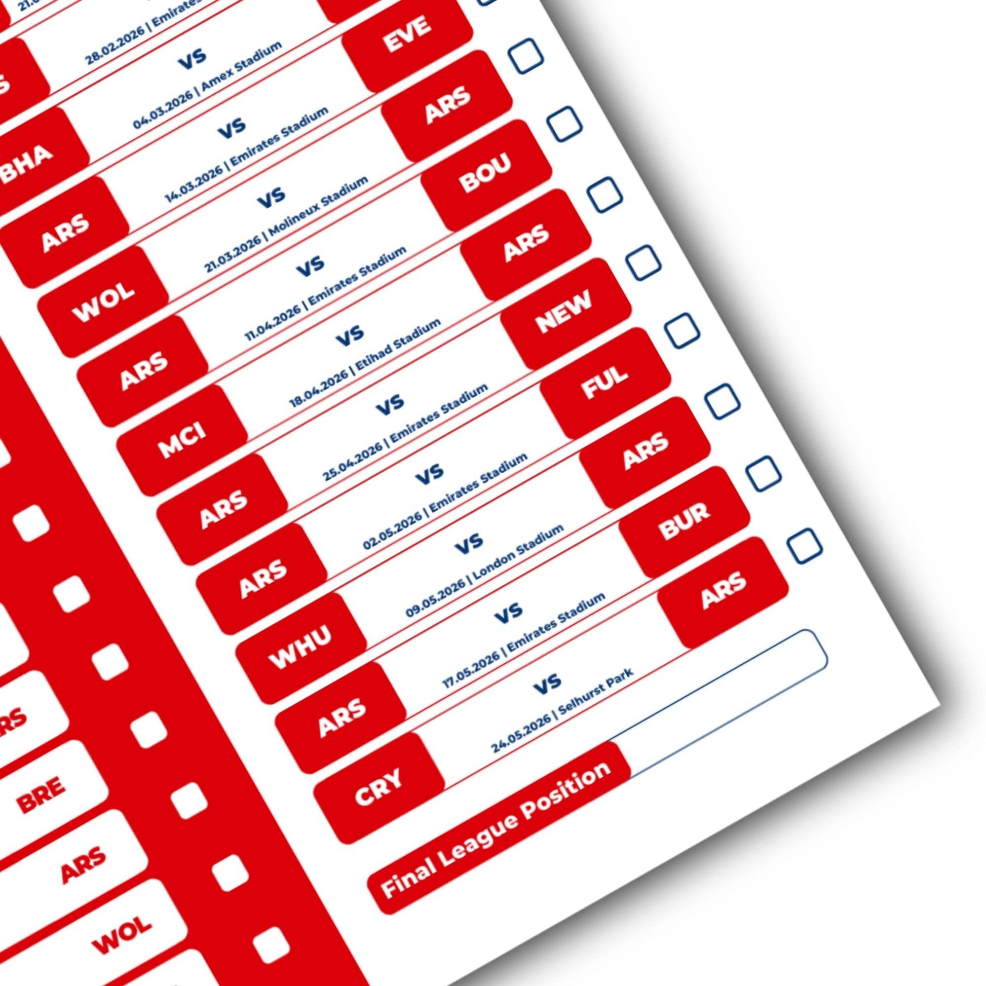 Premier League Clubs - 2025/26 Football Fixture Poster - A3 Size (29.7x42cm)