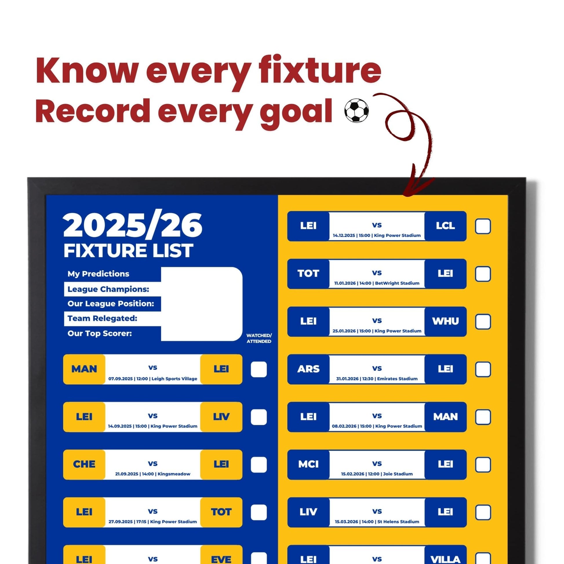 Women's Super League Clubs - 2025/26 Football Fixture Poster - A3 Size (29.7x42cm)