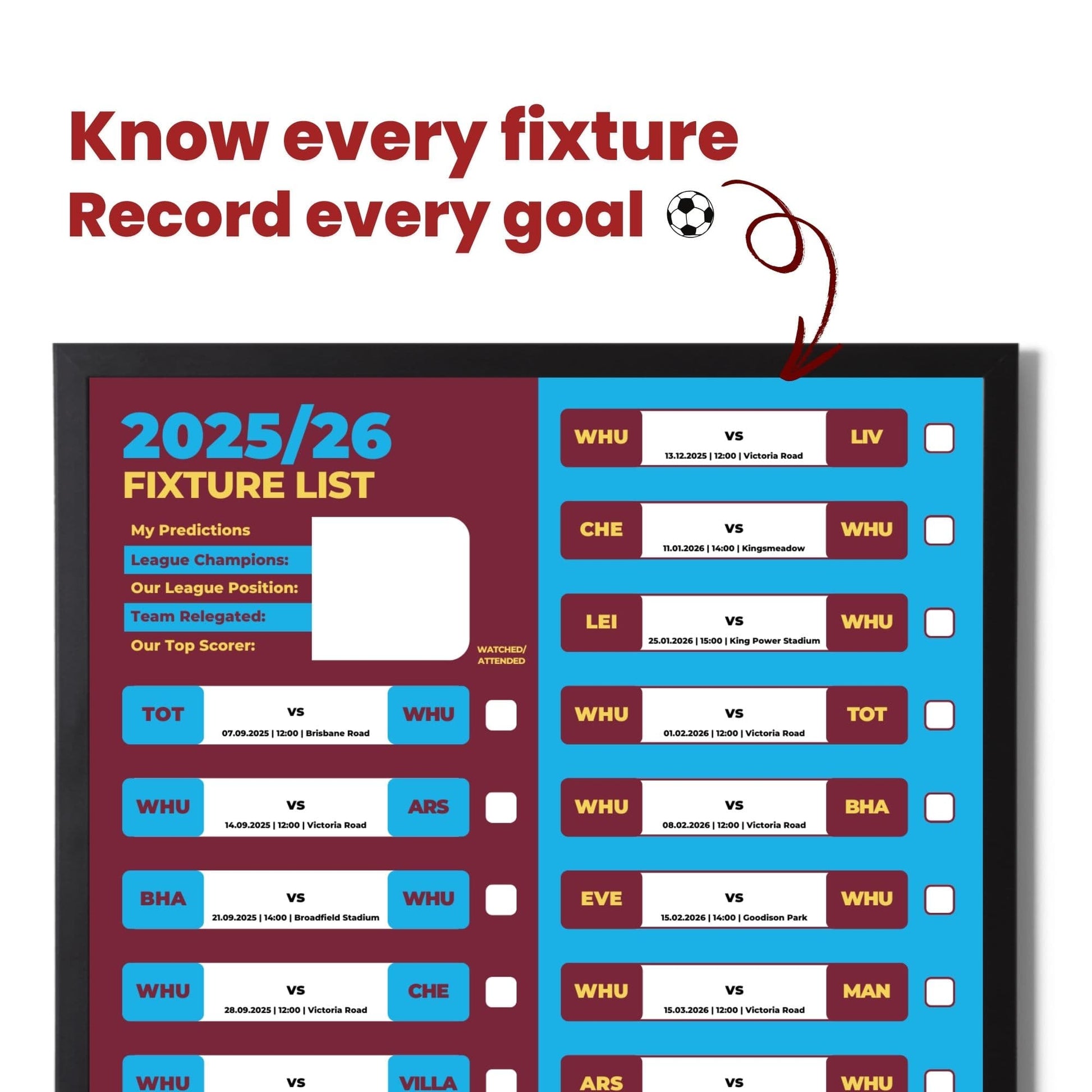 Women's Super League Clubs - 2025/26 Football Fixture Poster - A3 Size (29.7x42cm)