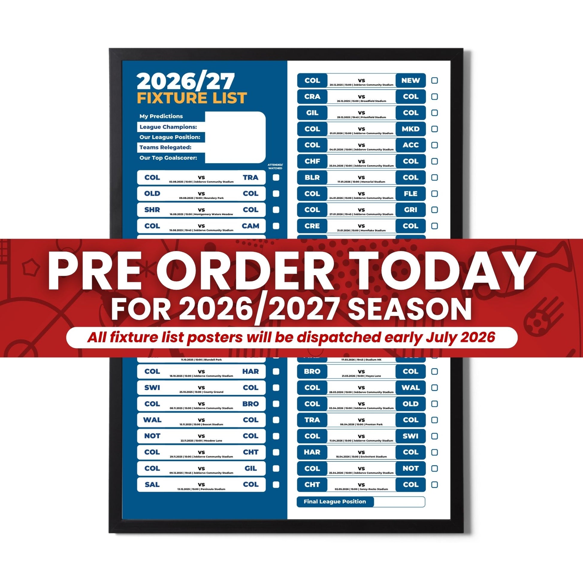 Pre-Order League 2 Clubs - 2026/27 Fixture Poster