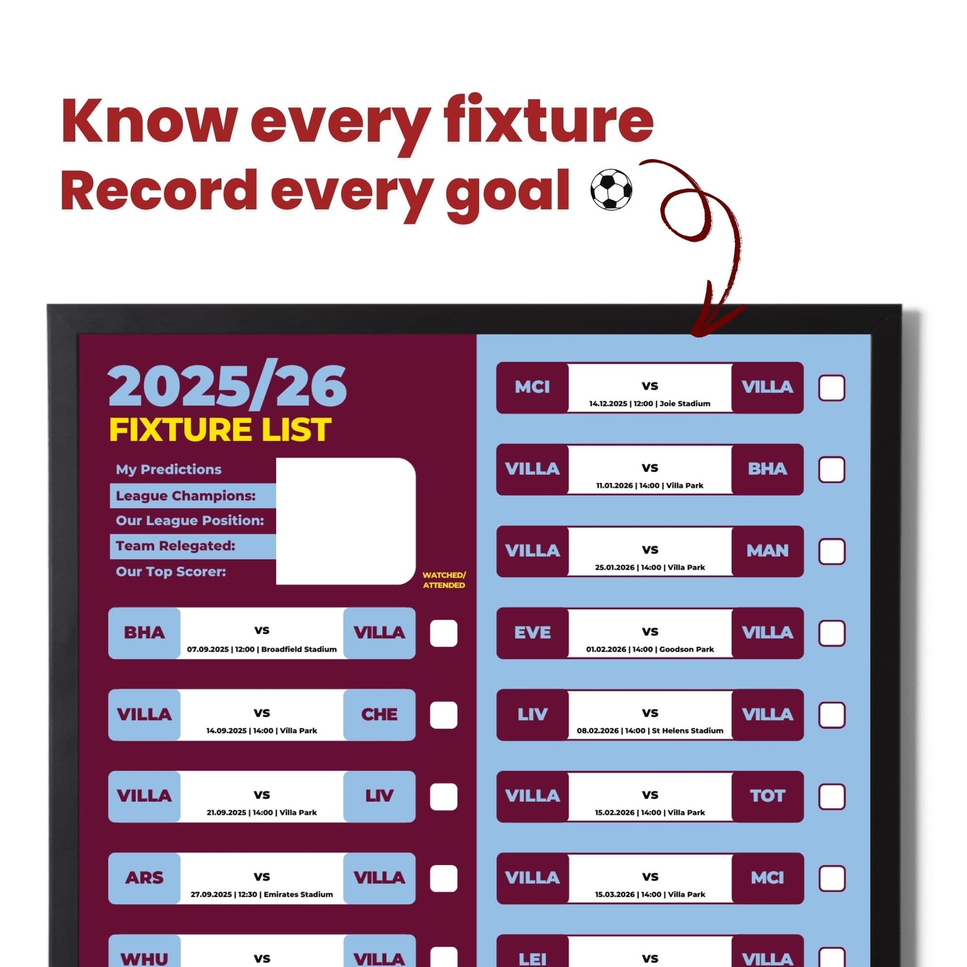 Women's Super League Clubs - 2025/26 Football Fixture Poster - A3 Size (29.7x42cm)