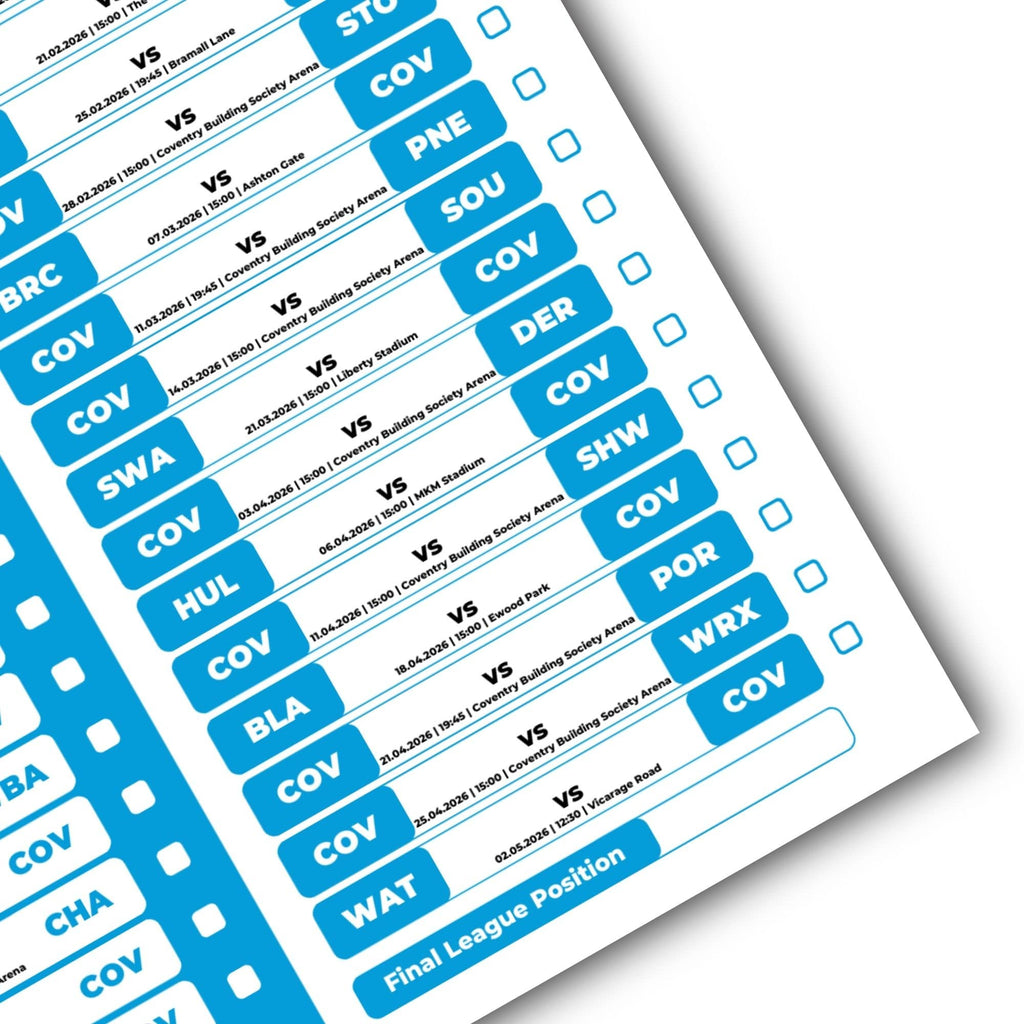 Championship Clubs - 2025/26 Football Fixture Poster - A3 Size (29.7x42cm)