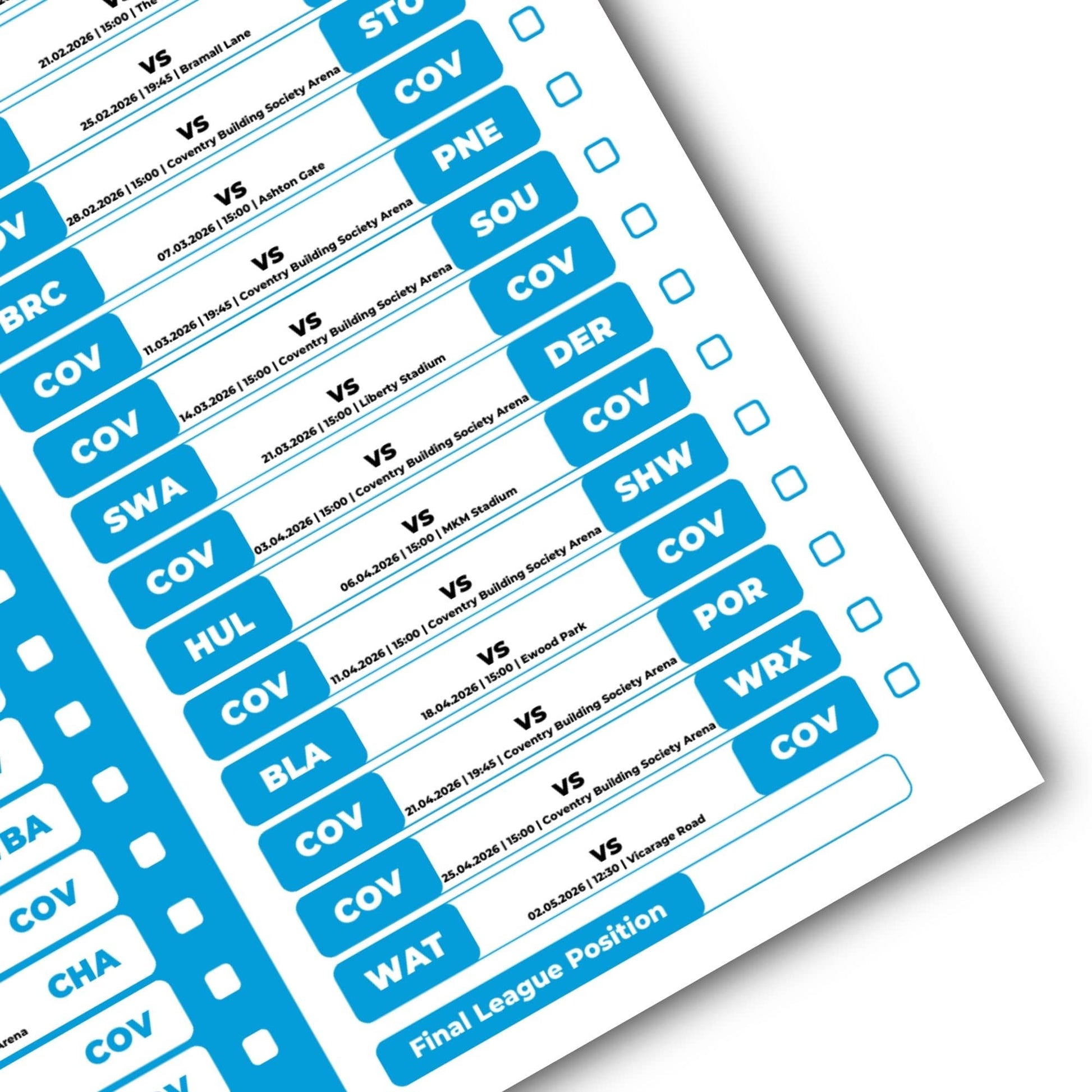 Championship Clubs - 2025/26 Football Fixture Poster - A3 Size (29.7x42cm)