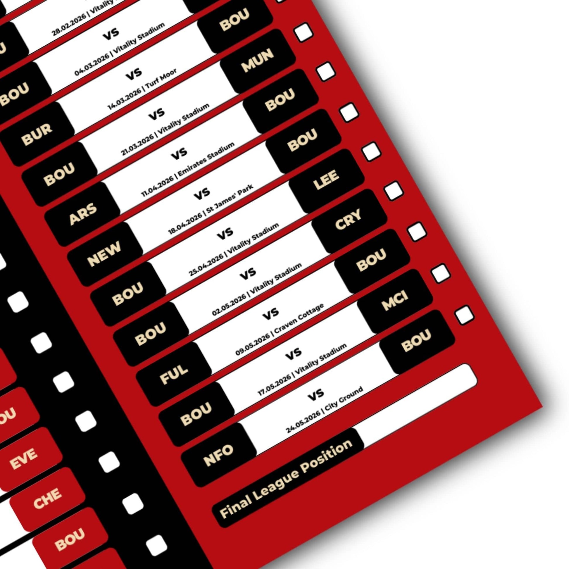 Premier League Clubs - 2025/26 Football Fixture Poster - A3 Size (29.7x42cm)