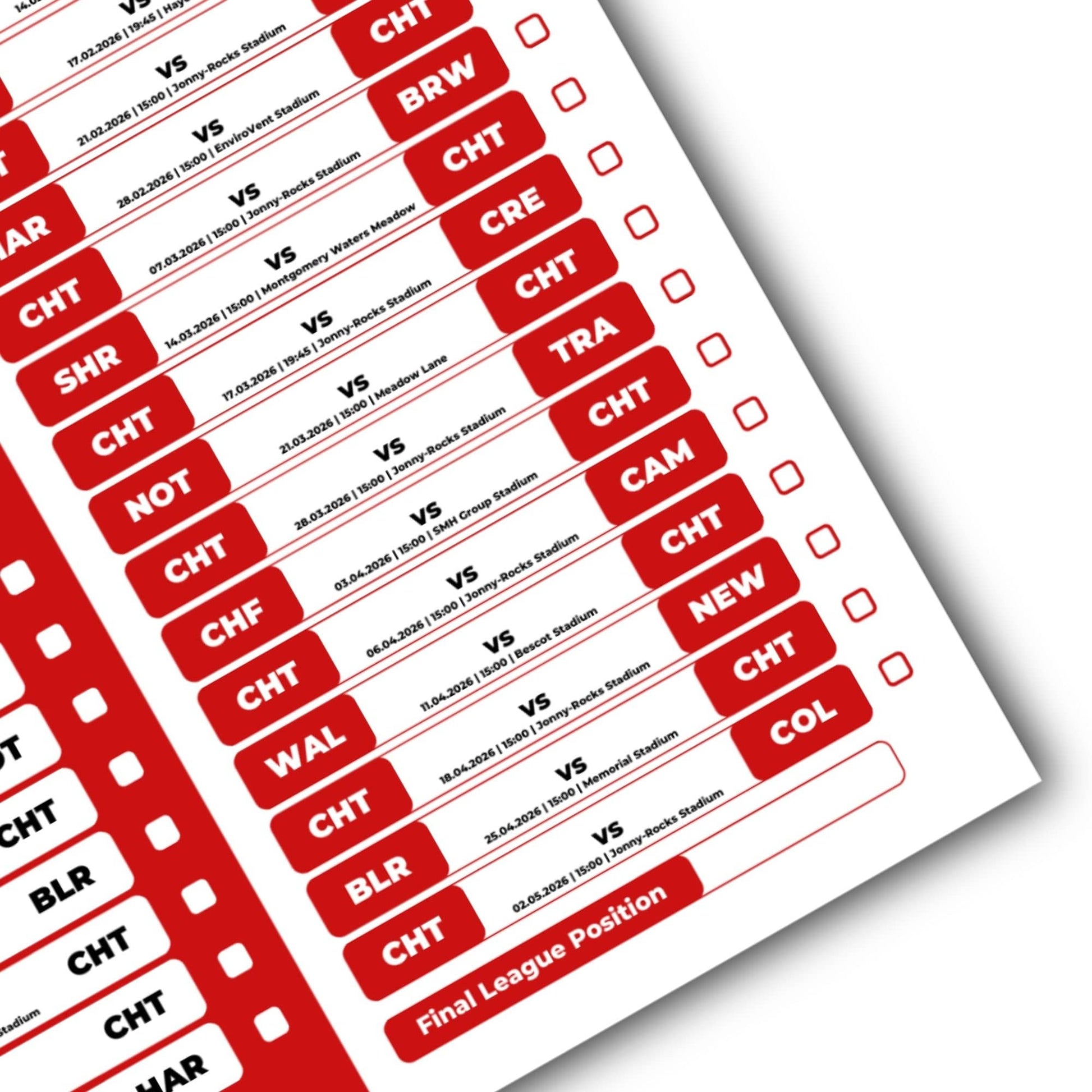 League 2 Clubs - 2025/26 Football Fixture Poster - A3 Size (29.7x42cm)