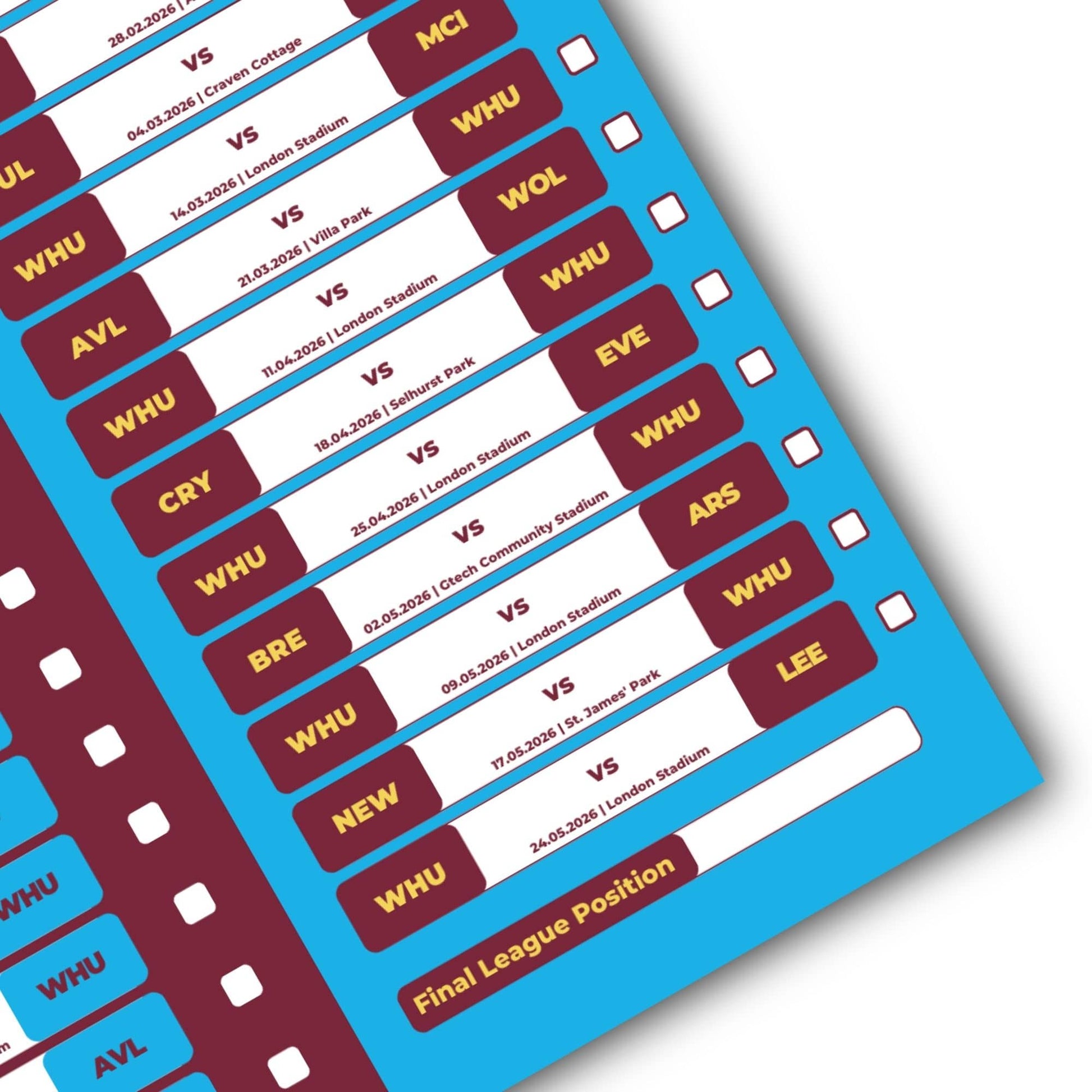 Premier League Clubs - 2025/26 Football Fixture Poster - A3 Size (29.7x42cm)