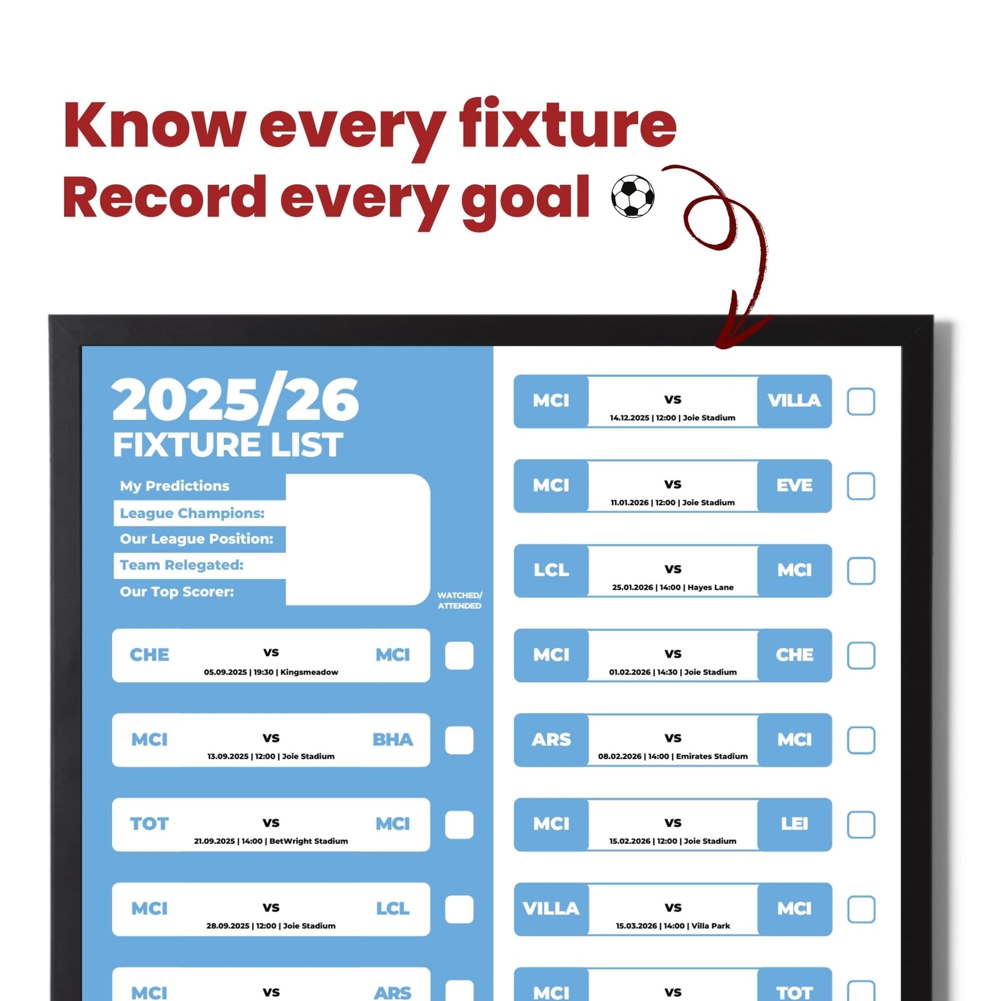 Women's Super League Clubs - 2025/26 Football Fixture Poster - A3 Size (29.7x42cm)
