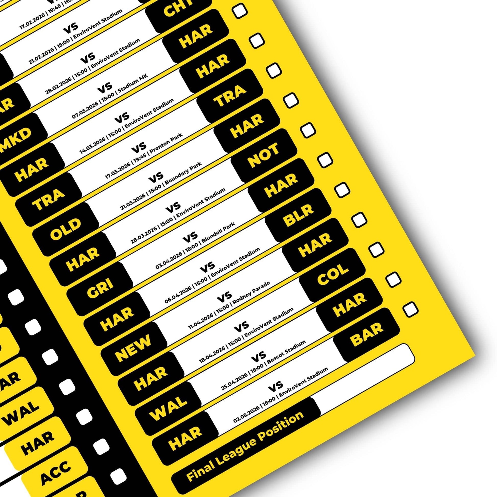 League 2 Clubs - 2025/26 Football Fixture Poster - A3 Size (29.7x42cm)