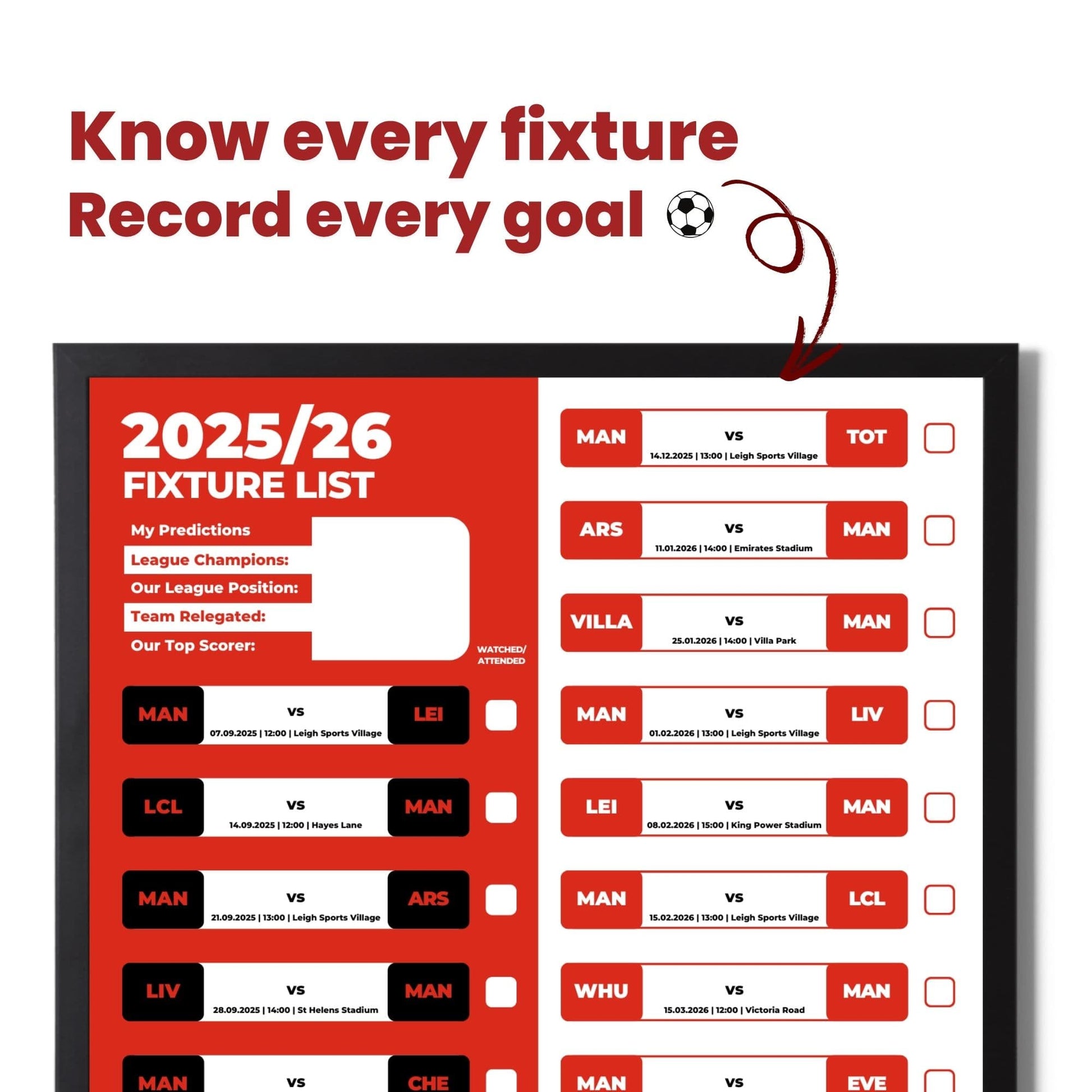 Women's Super League Clubs - 2025/26 Football Fixture Poster - A3 Size (29.7x42cm)