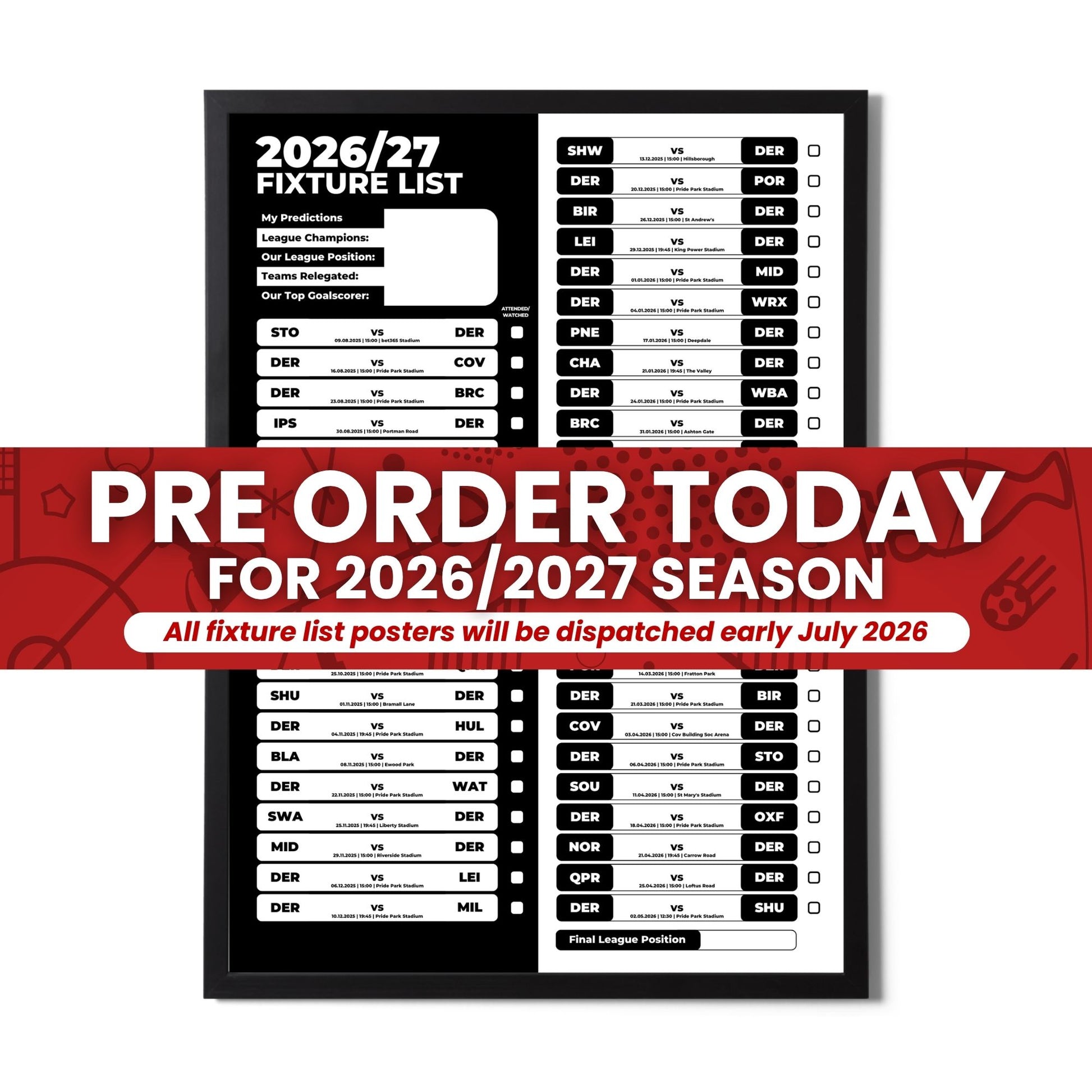 Pre Order Championship Clubs - 2026/27 Fixture Poster