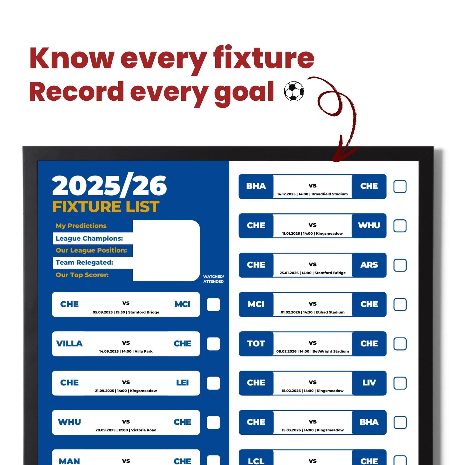 Women's Super League Clubs - 2025/26 Football Fixture Poster - A3 Size (29.7x42cm)