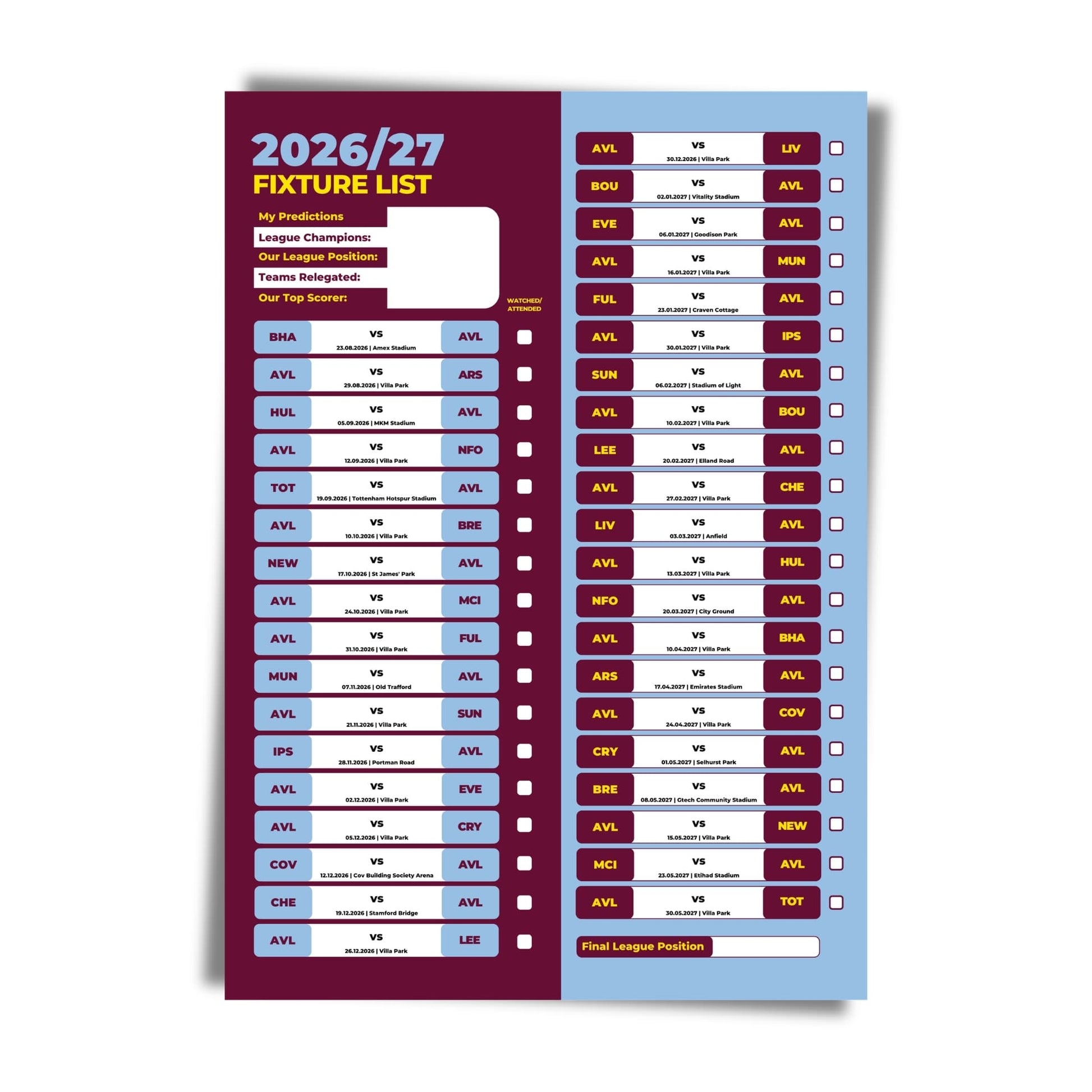 Aston Villa — Unframed Mockup