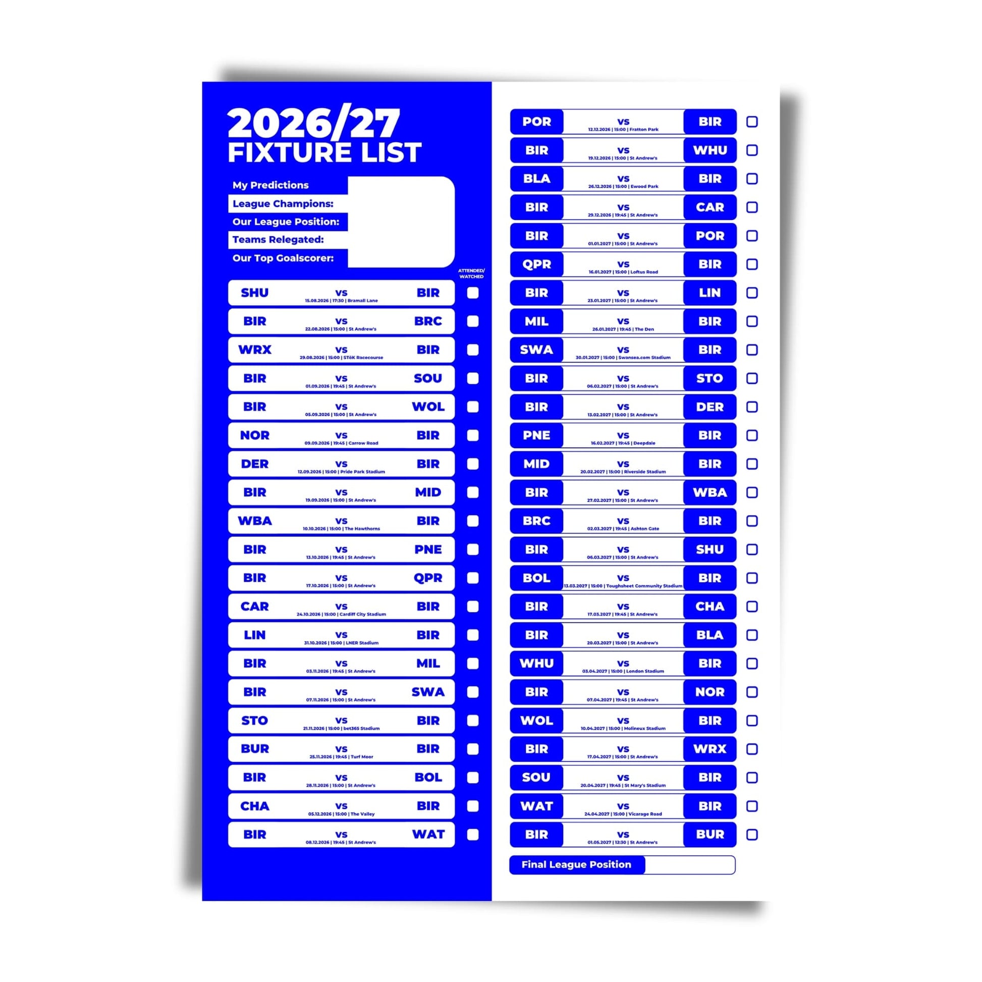 Birmingham City — Unframed Mockup