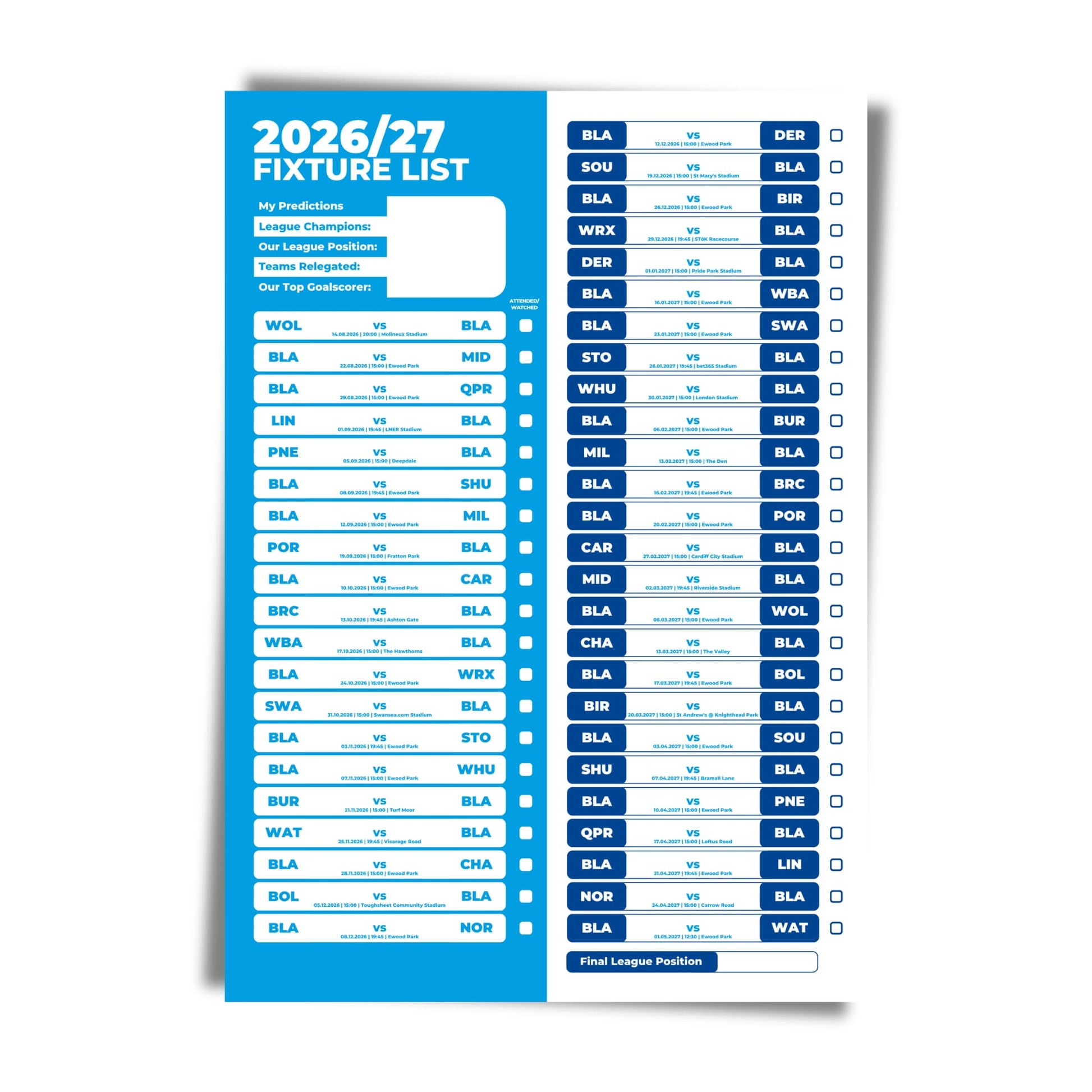 Blackburn Rovers — Unframed Mockup