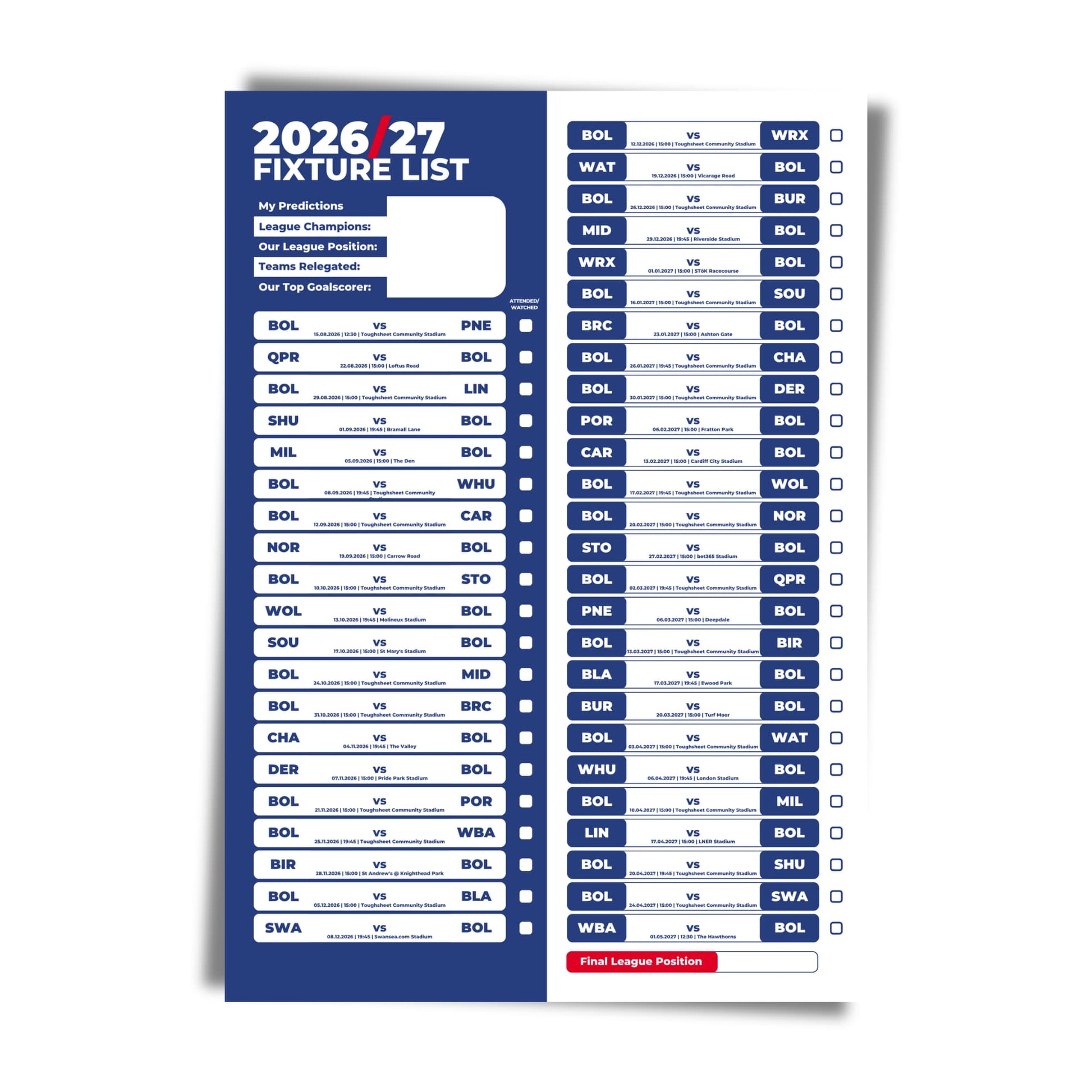 Bolton Wanderers — Unframed Mockup