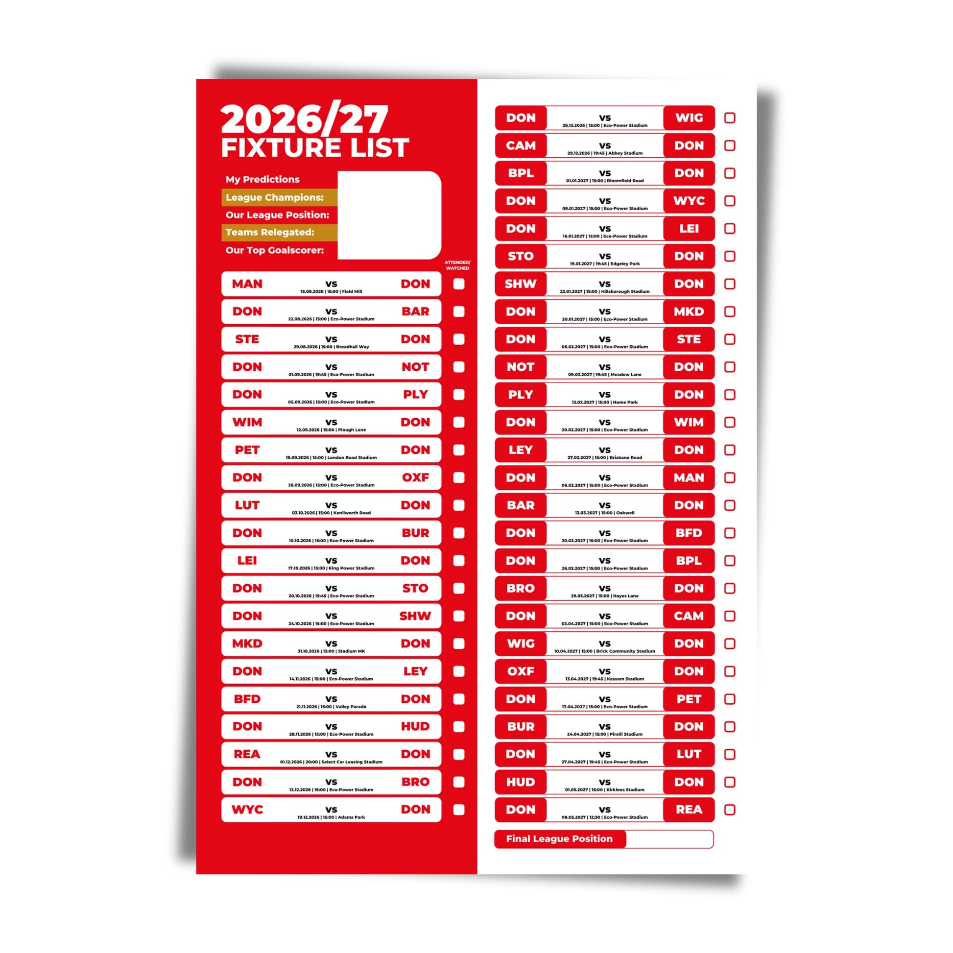 Doncaster Rovers — Unframed Mockup