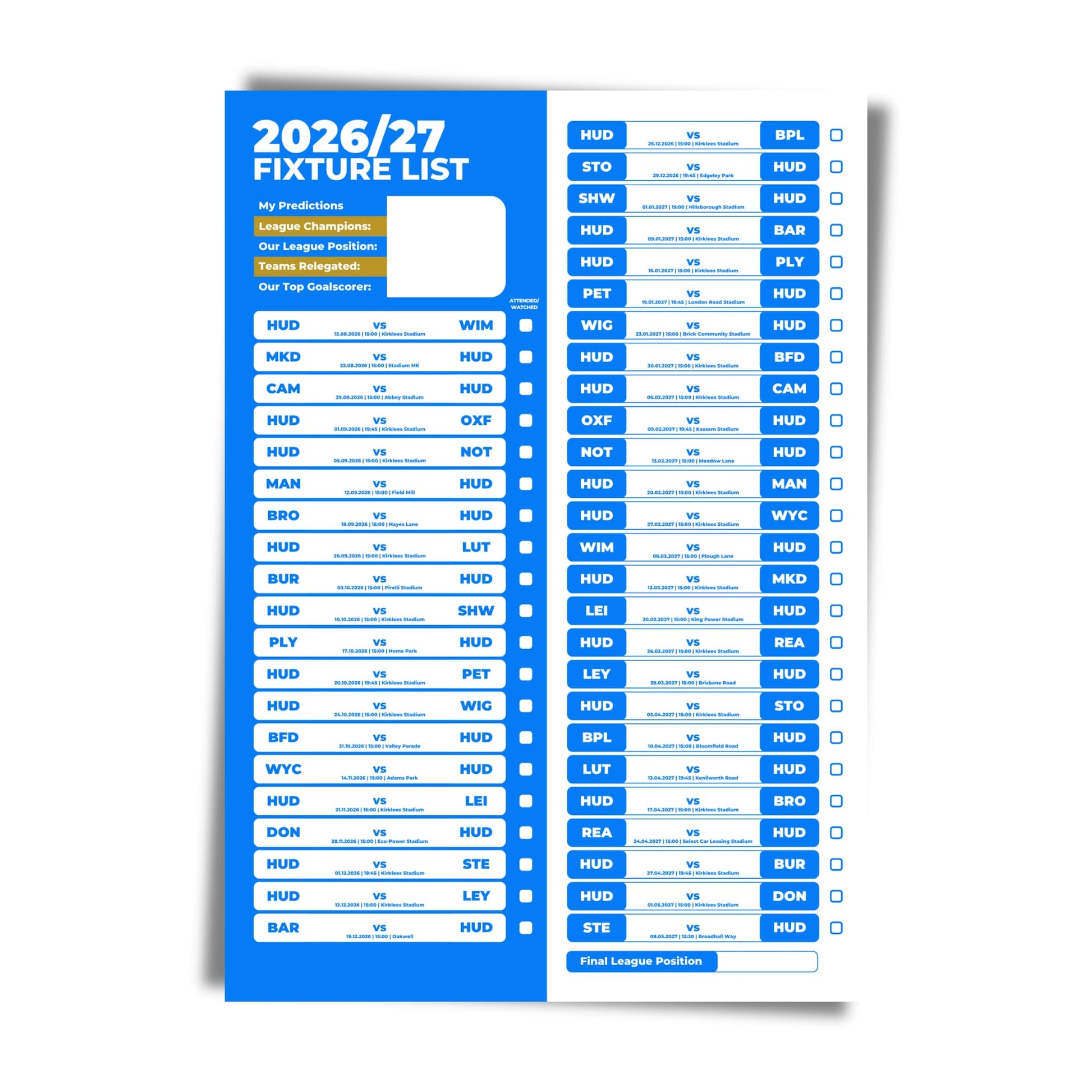 Huddersfield Town — Unframed Mockup