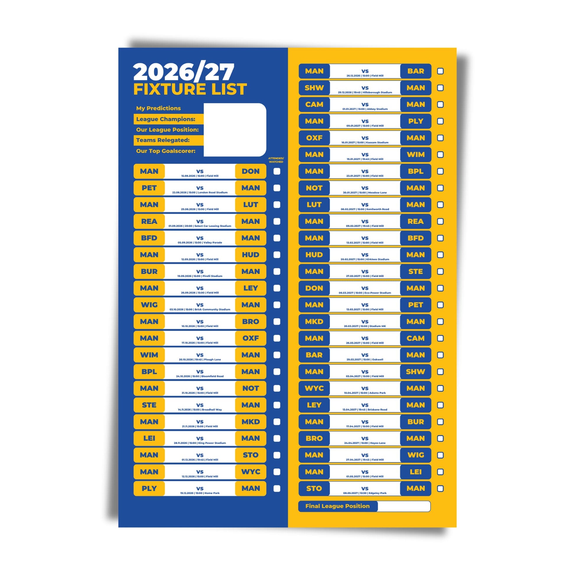Mansfield Town — Unframed Mockup