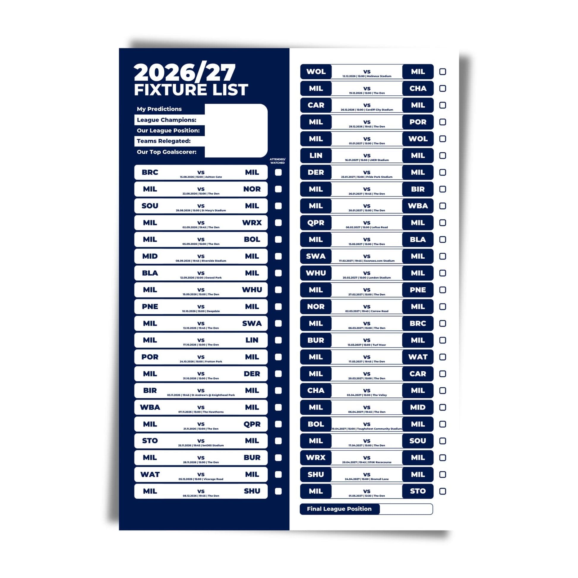 Millwall — Unframed Mockup
