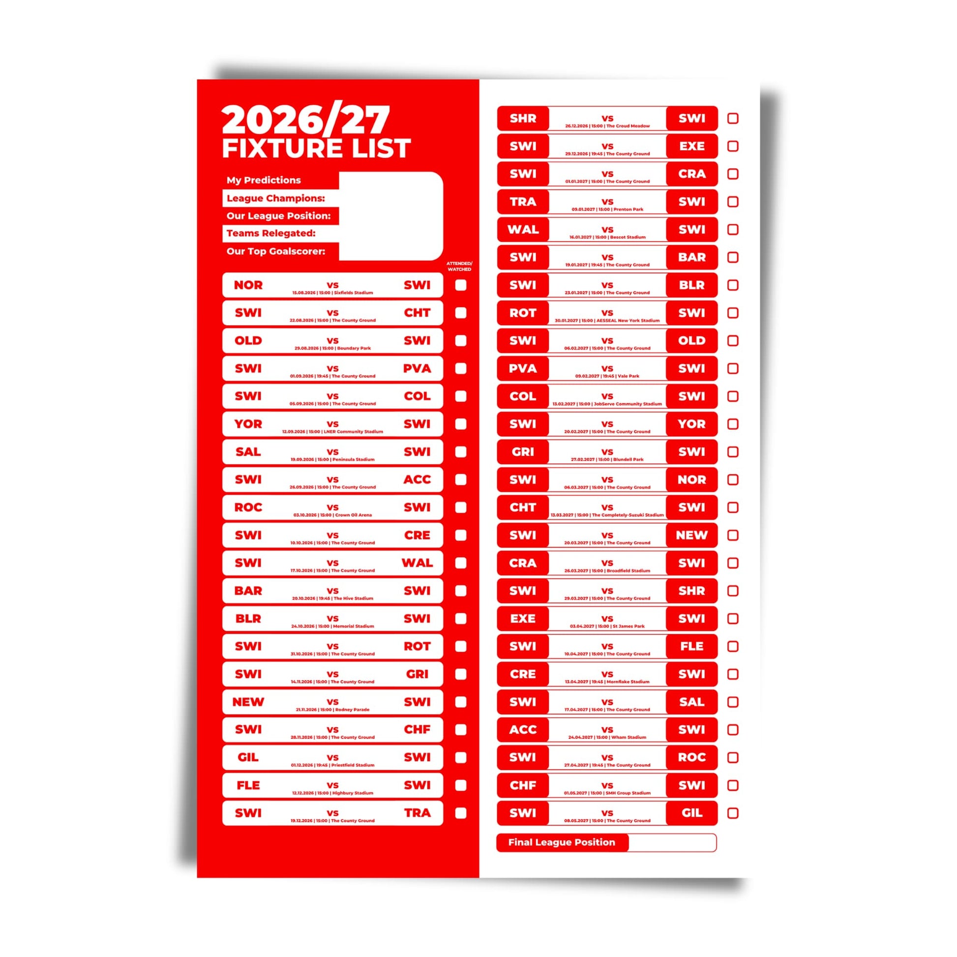 Swindon Town — Unframed Mockup