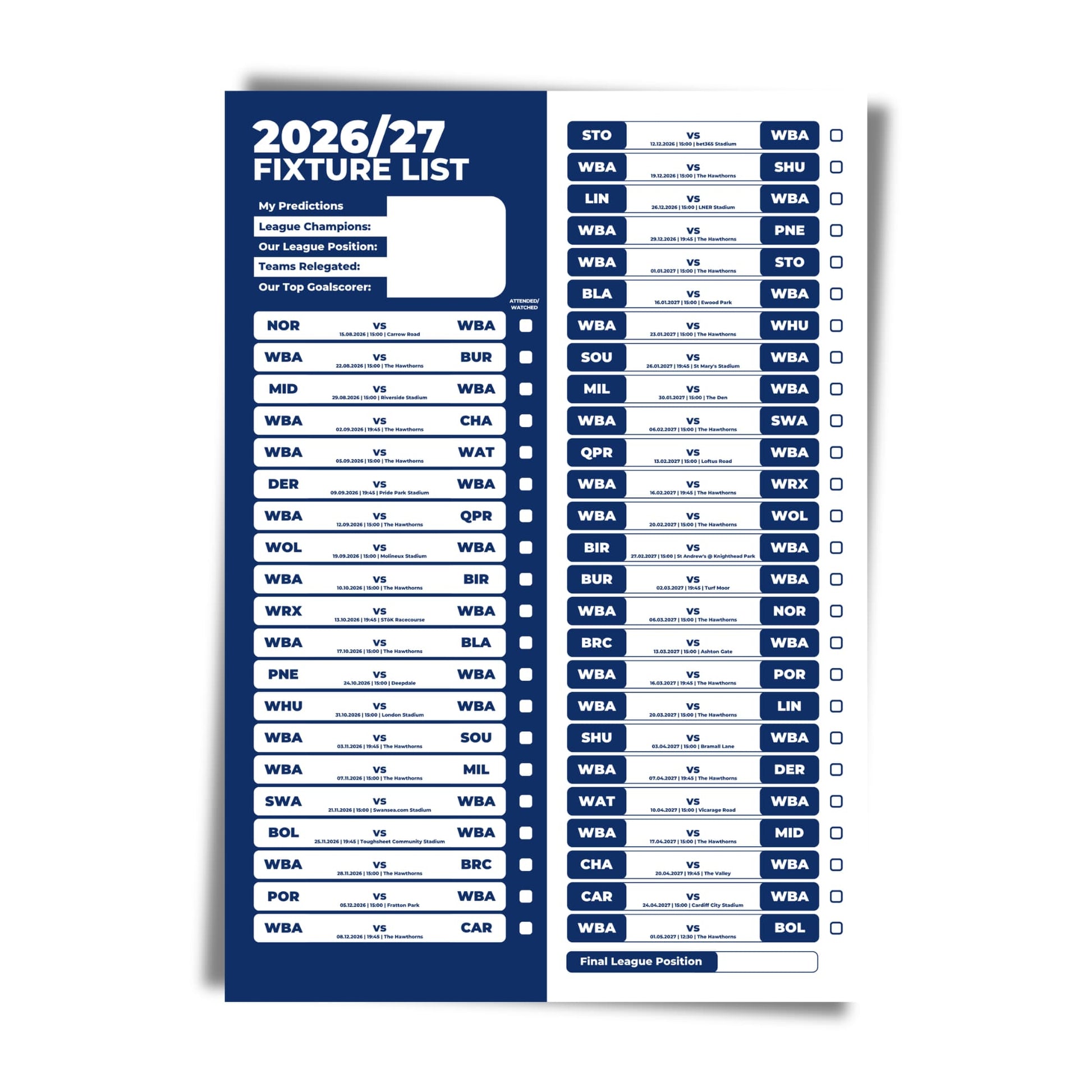 West Bromwich Albion — Unframed Mockup