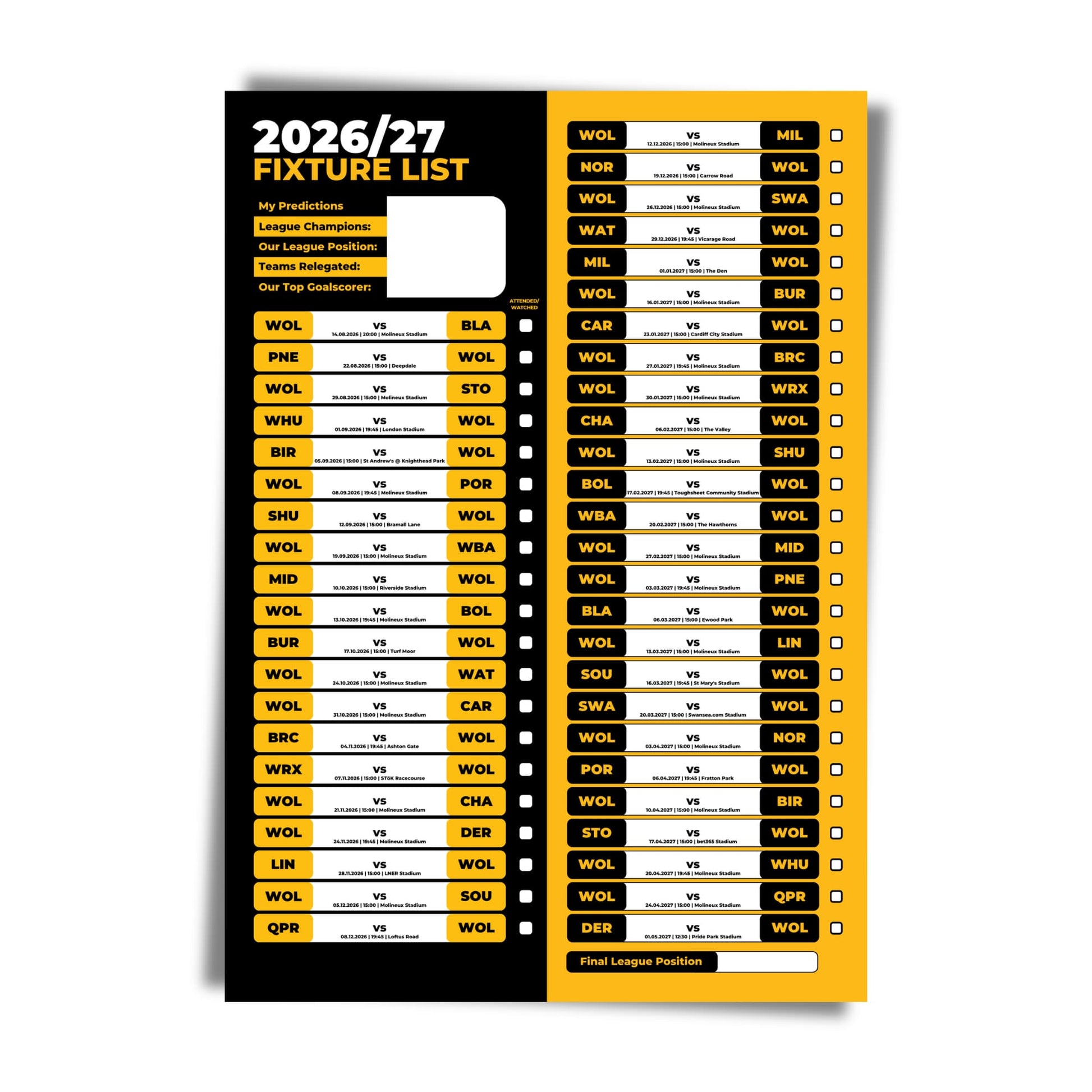 Wolverhampton Wanderers — Unframed Mockup