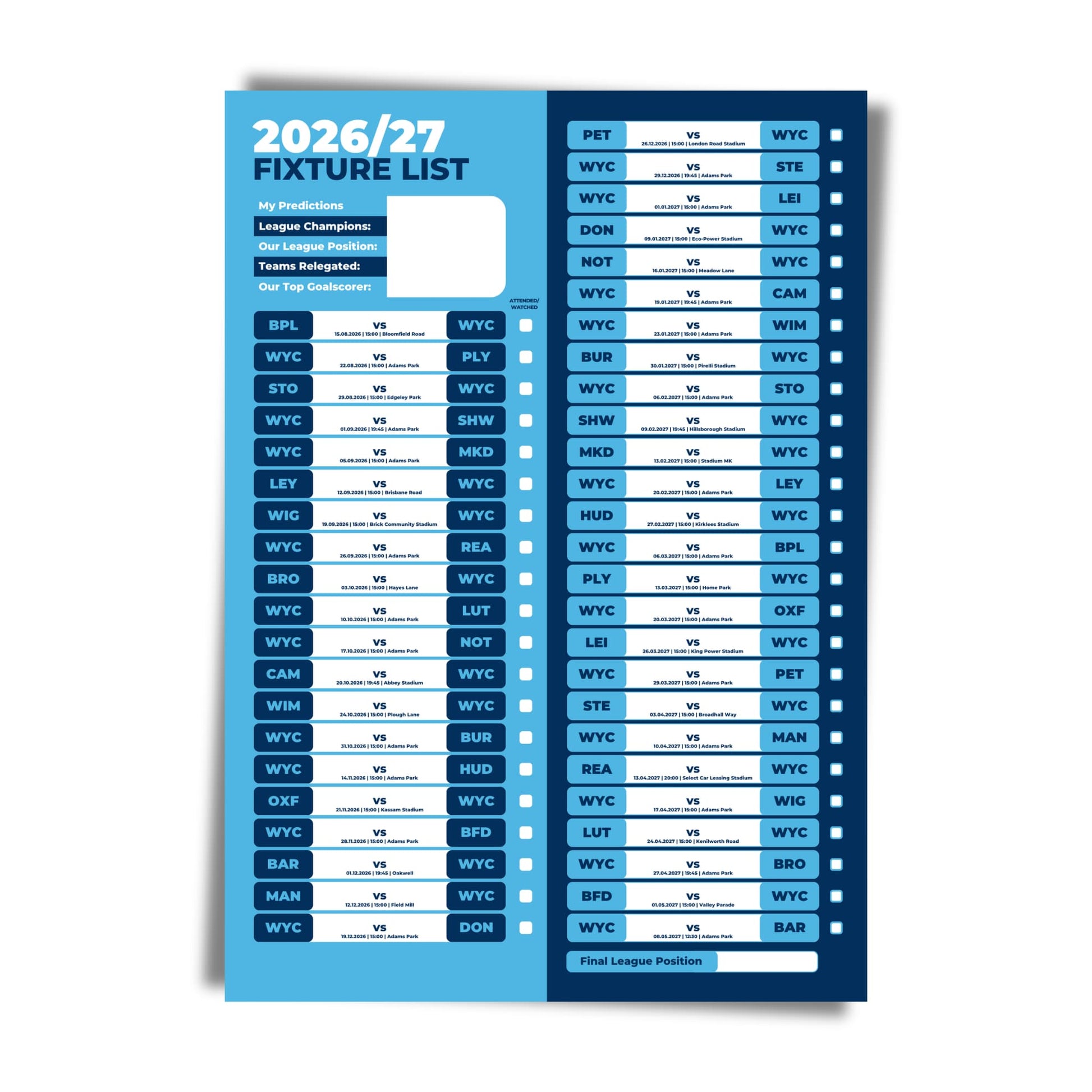 Wycombe Wanderers — Unframed Mockup