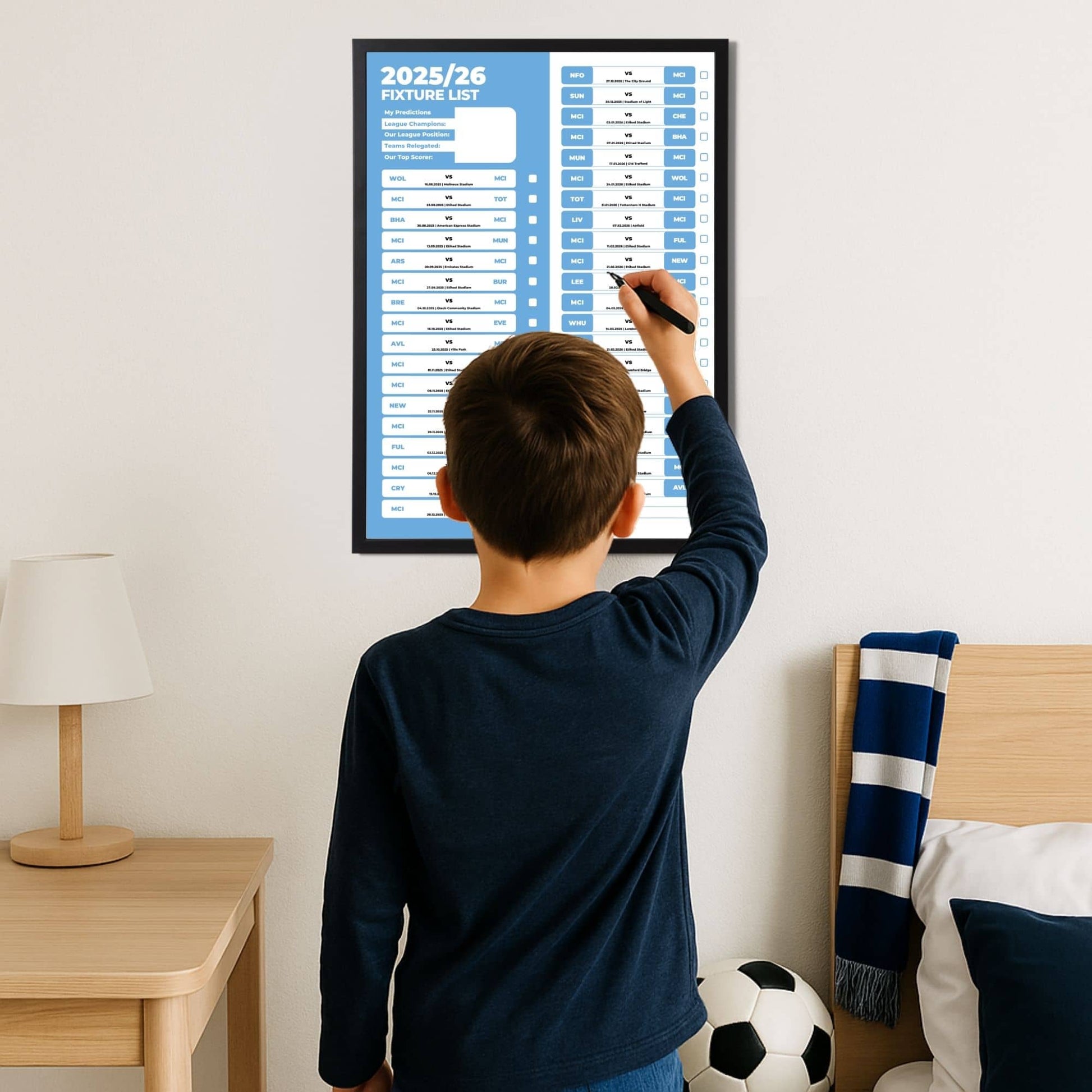 Premier League Clubs - 2025/26 Football Fixture Poster - A3 Size (29.7x42cm)