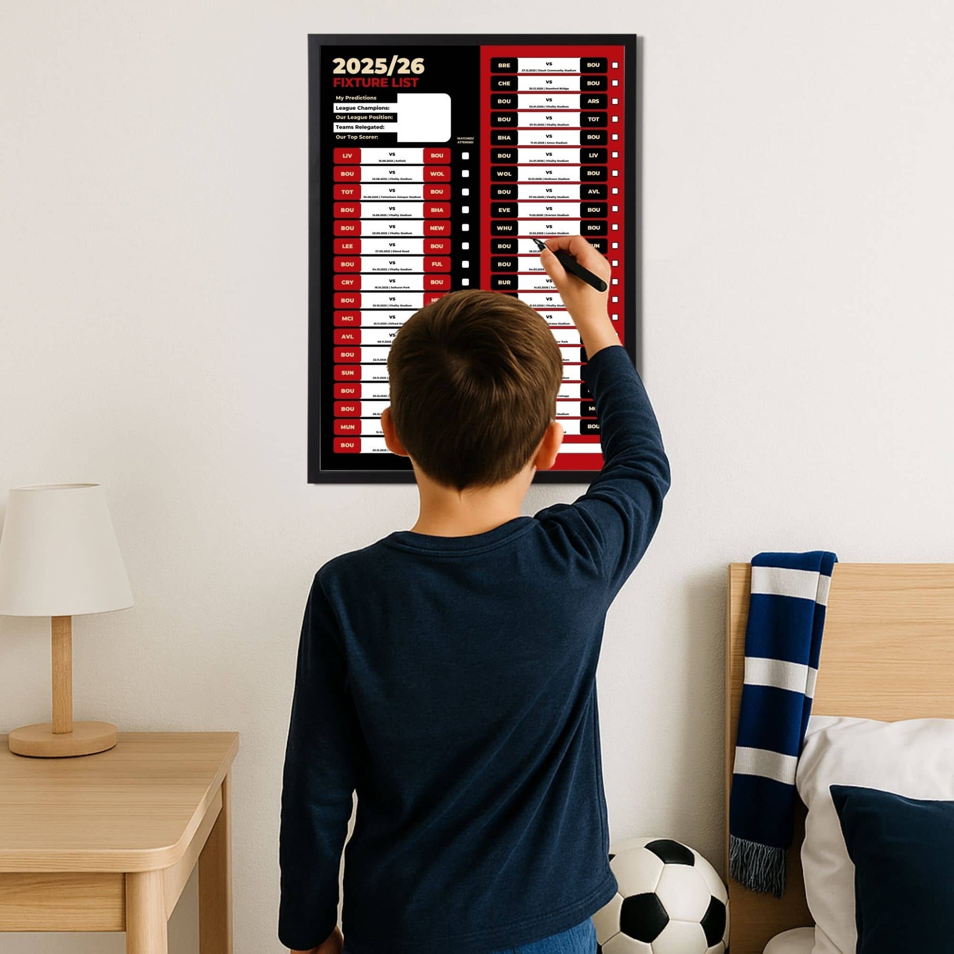 Premier League Clubs - 2025/26 Football Fixture Poster - A3 Size (29.7x42cm)