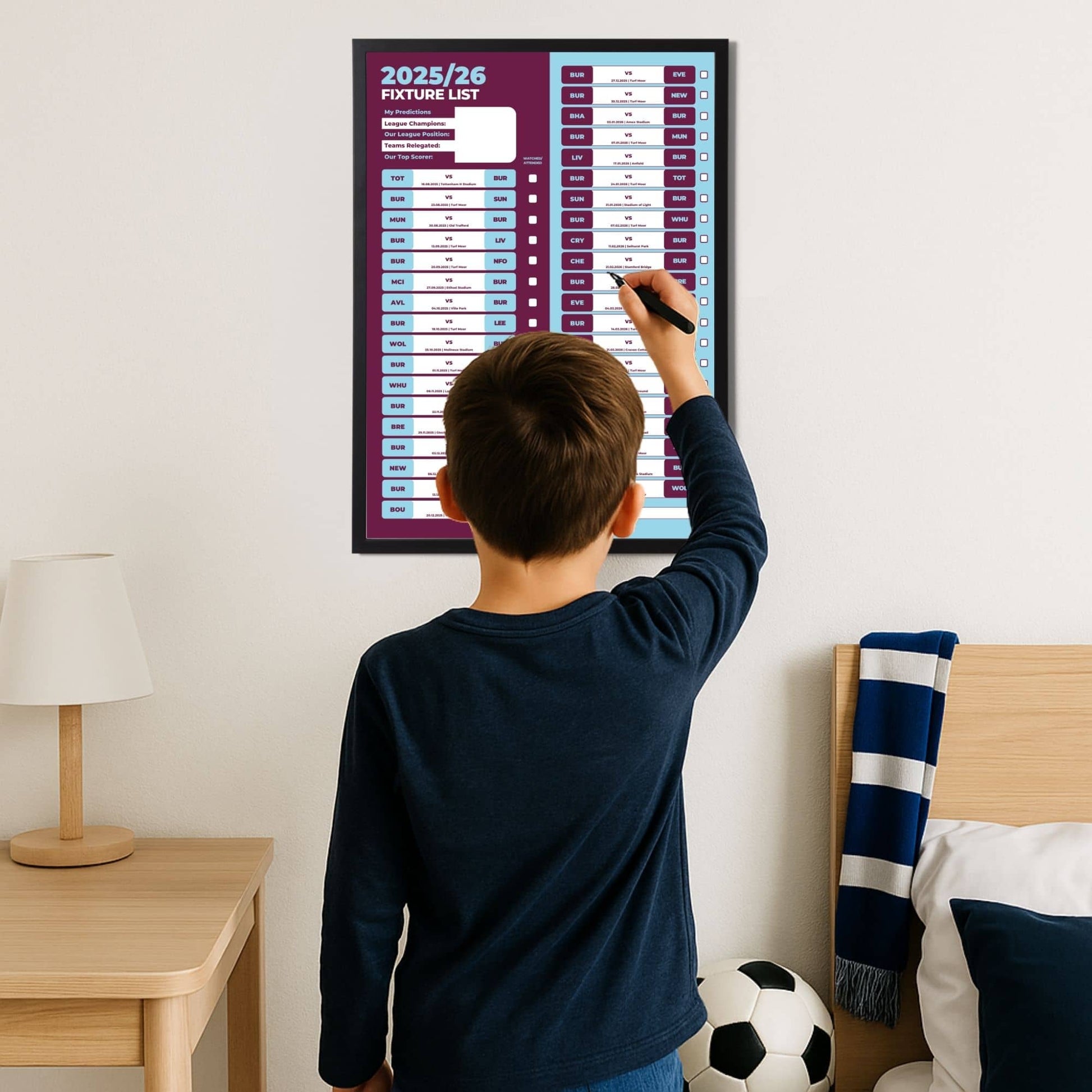 Premier League Clubs - 2025/26 Football Fixture Poster - A3 Size (29.7x42cm)