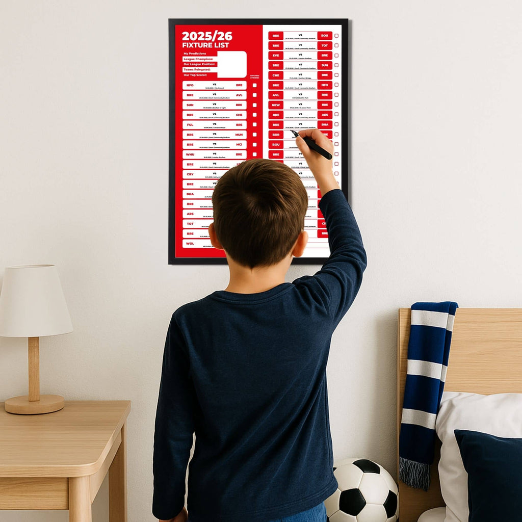 Premier League Clubs - 2025/26 Football Fixture Poster - A3 Size (29.7x42cm)