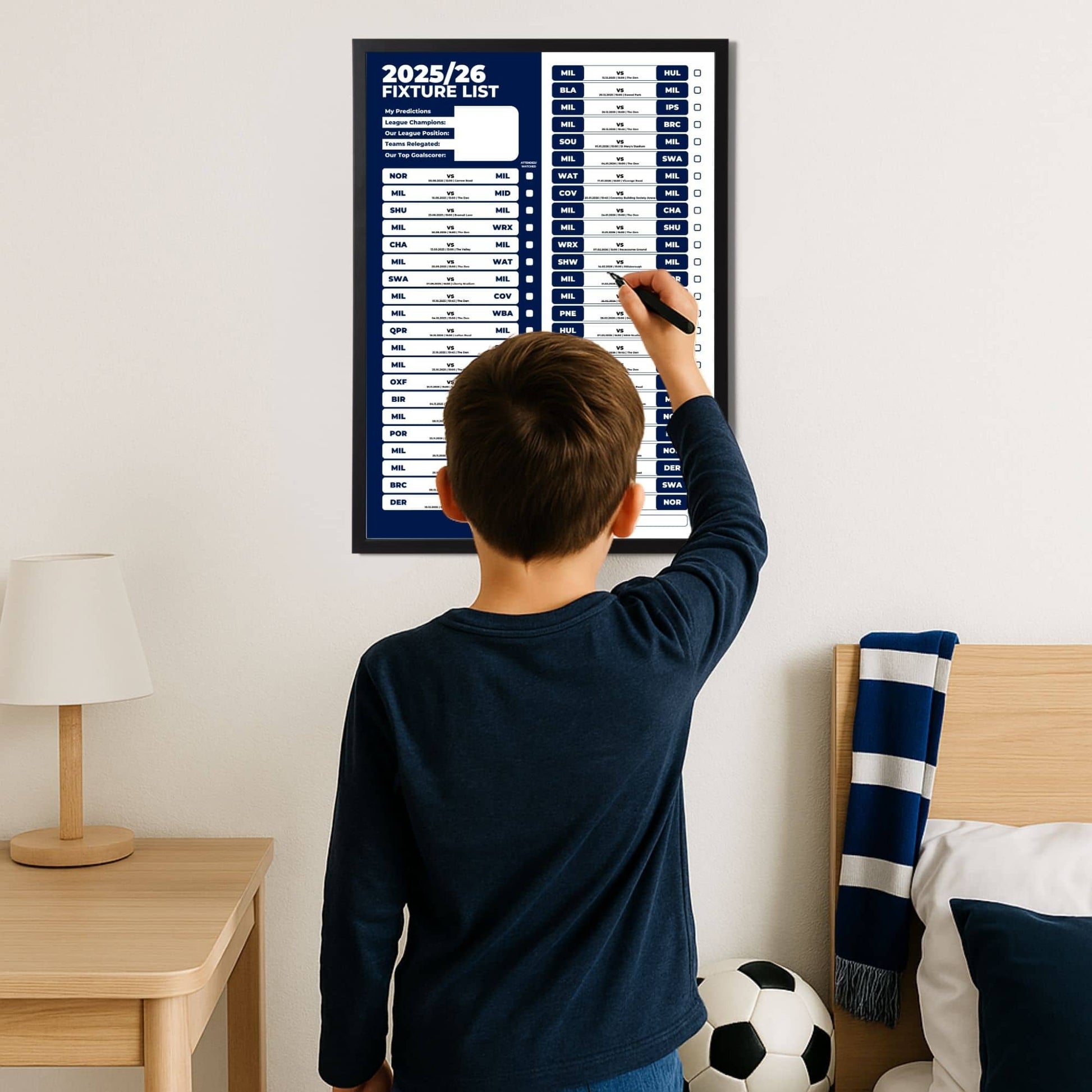 Championship Clubs - 2025/26 Football Fixture Poster - A3 Size (29.7x42cm)