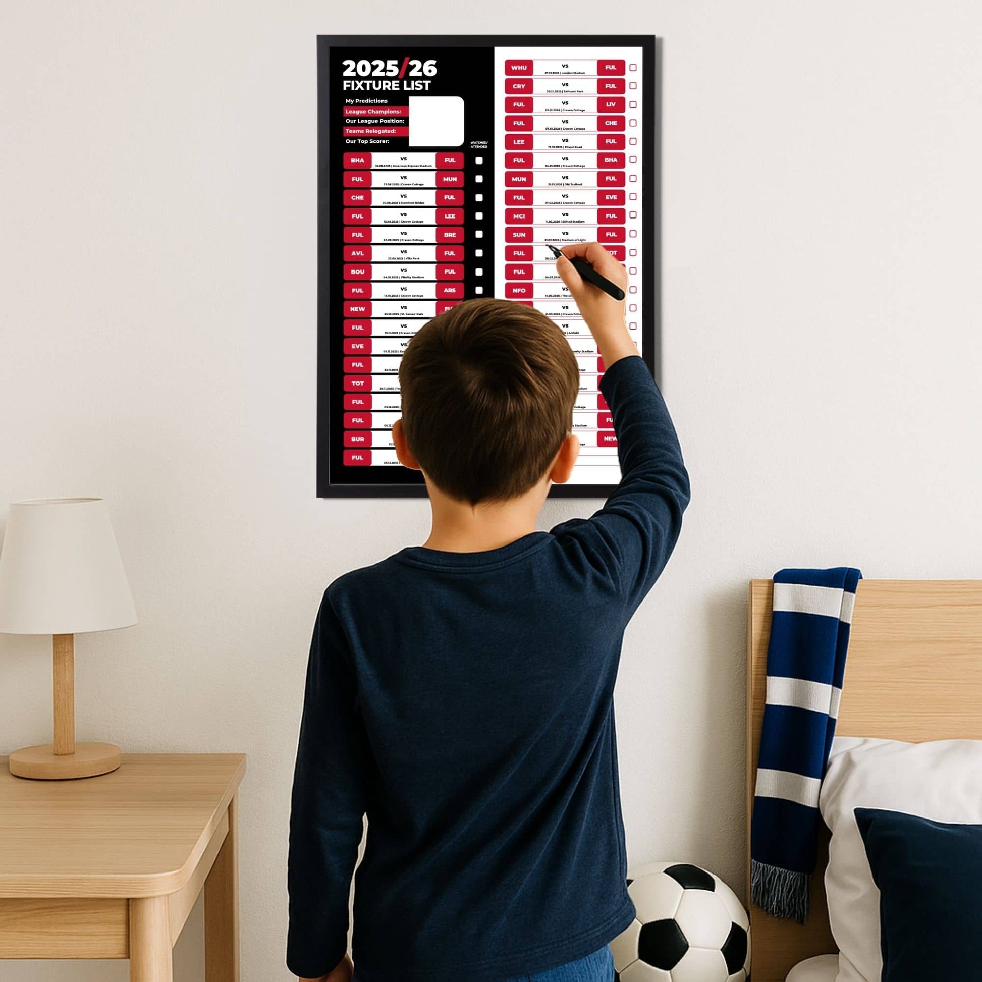 Premier League Clubs - 2025/26 Football Fixture Poster - A3 Size (29.7x42cm)