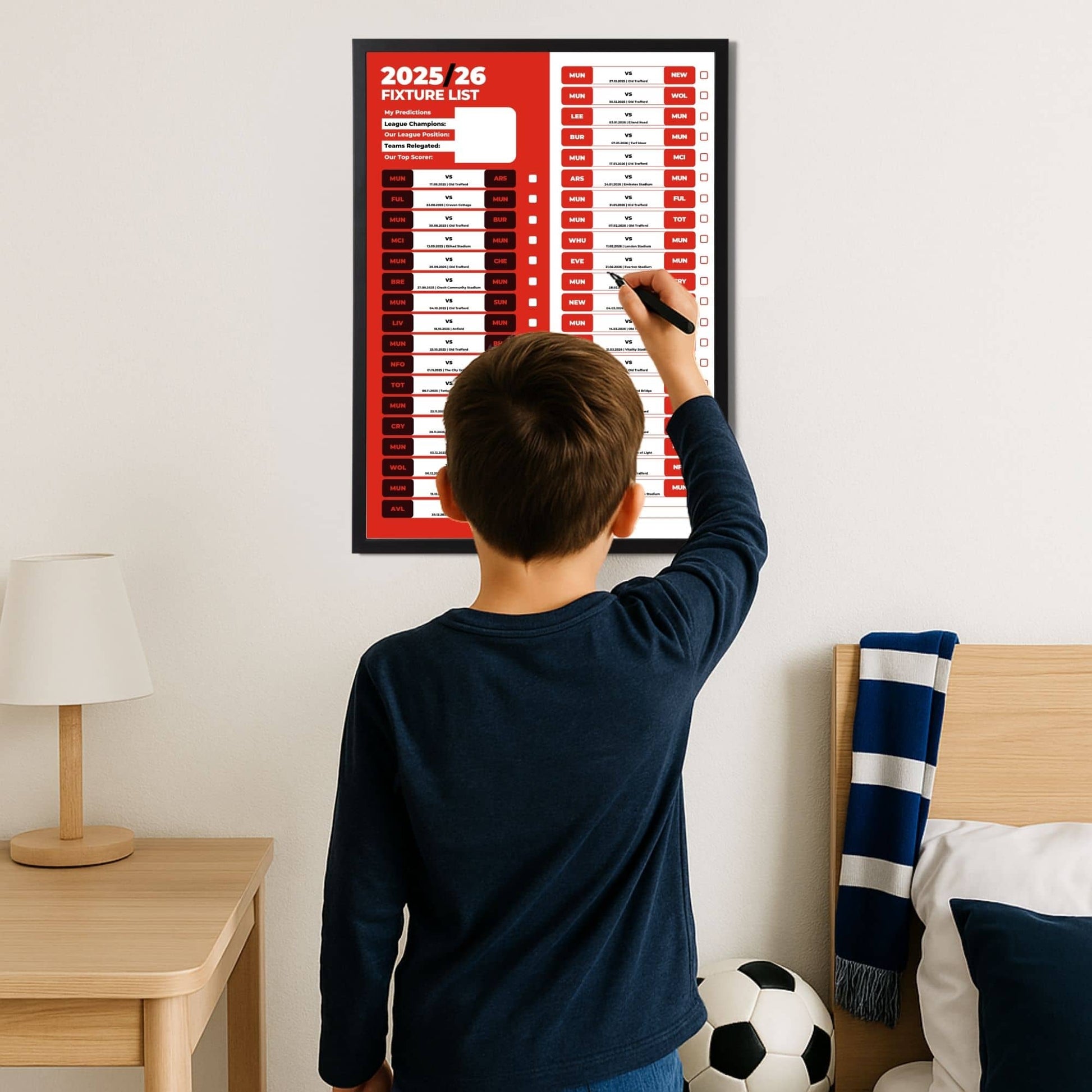 Premier League Clubs - 2025/26 Football Fixture Poster - A3 Size (29.7x42cm)