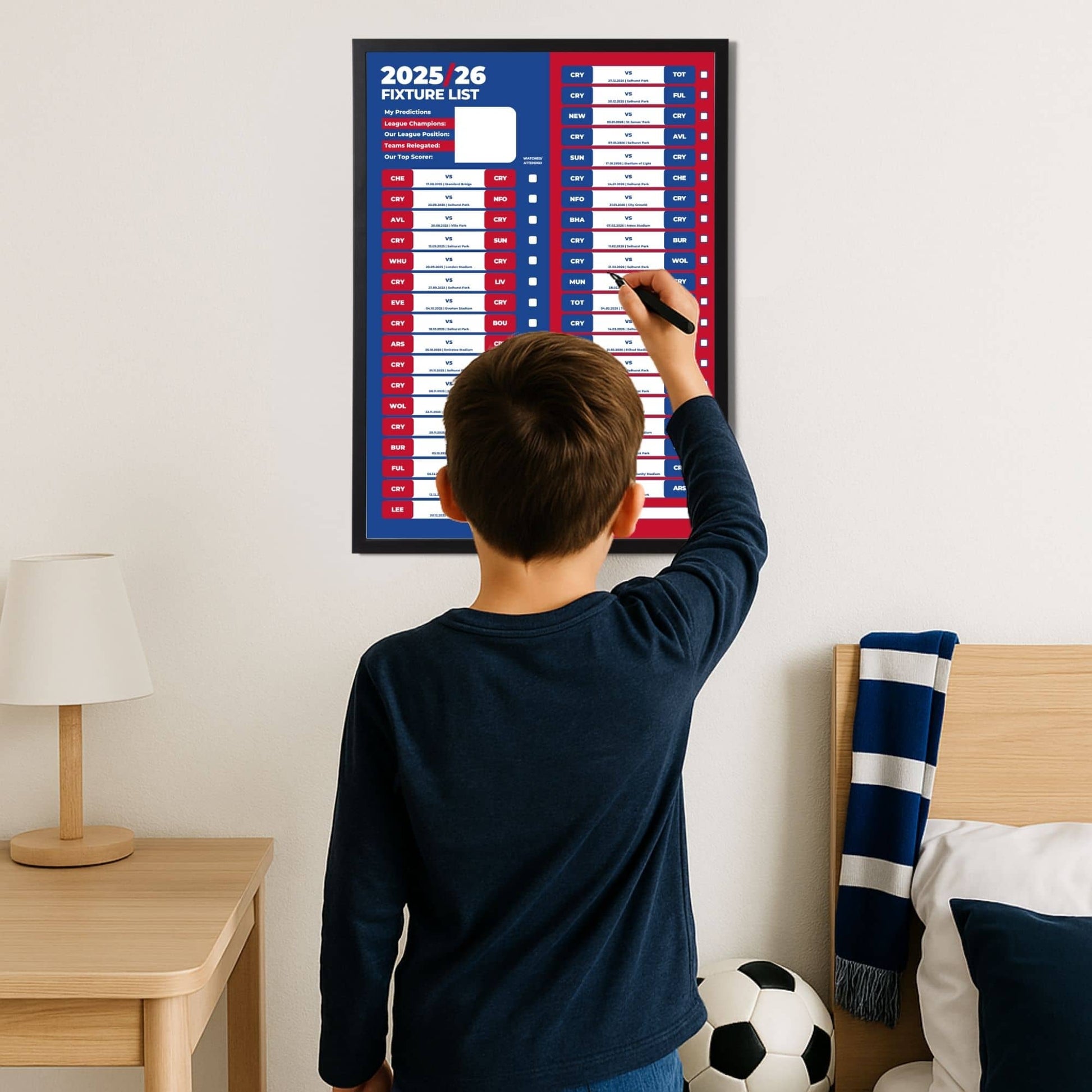 Premier League Clubs - 2025/26 Football Fixture Poster - A3 Size (29.7x42cm)