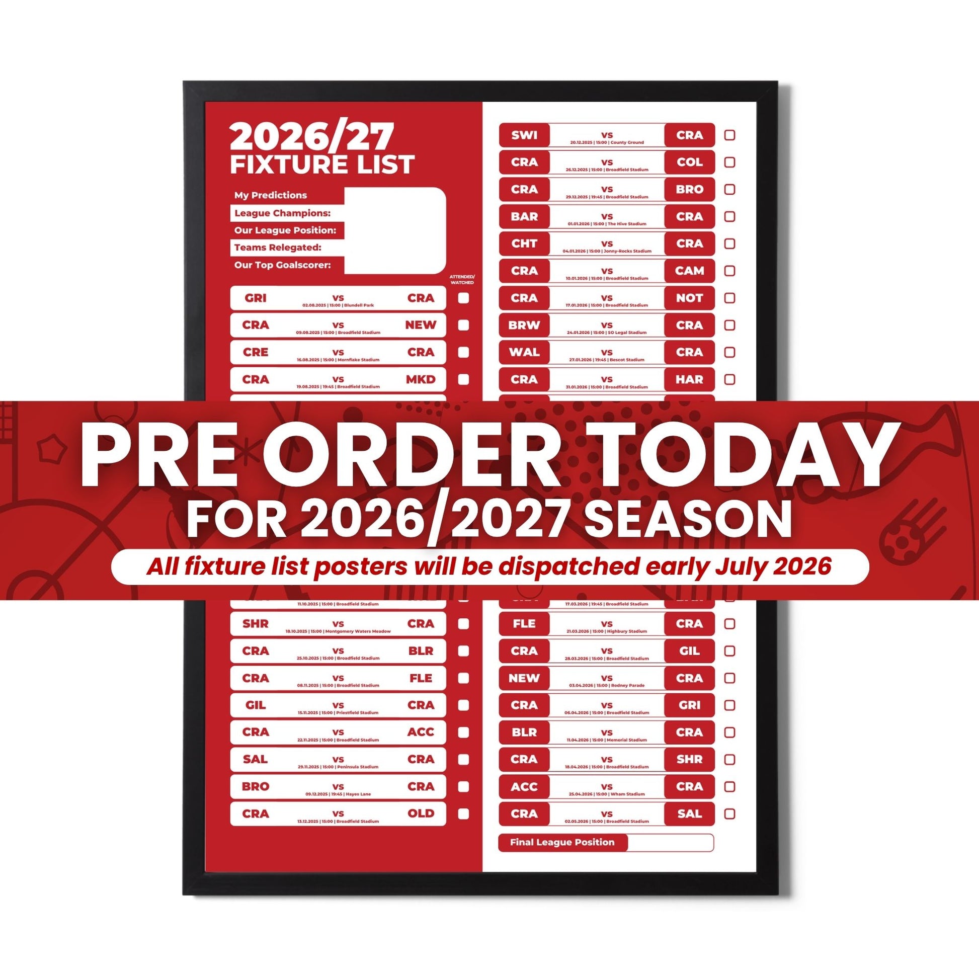 Pre-Order League 2 Clubs - 2026/27 Fixture Poster