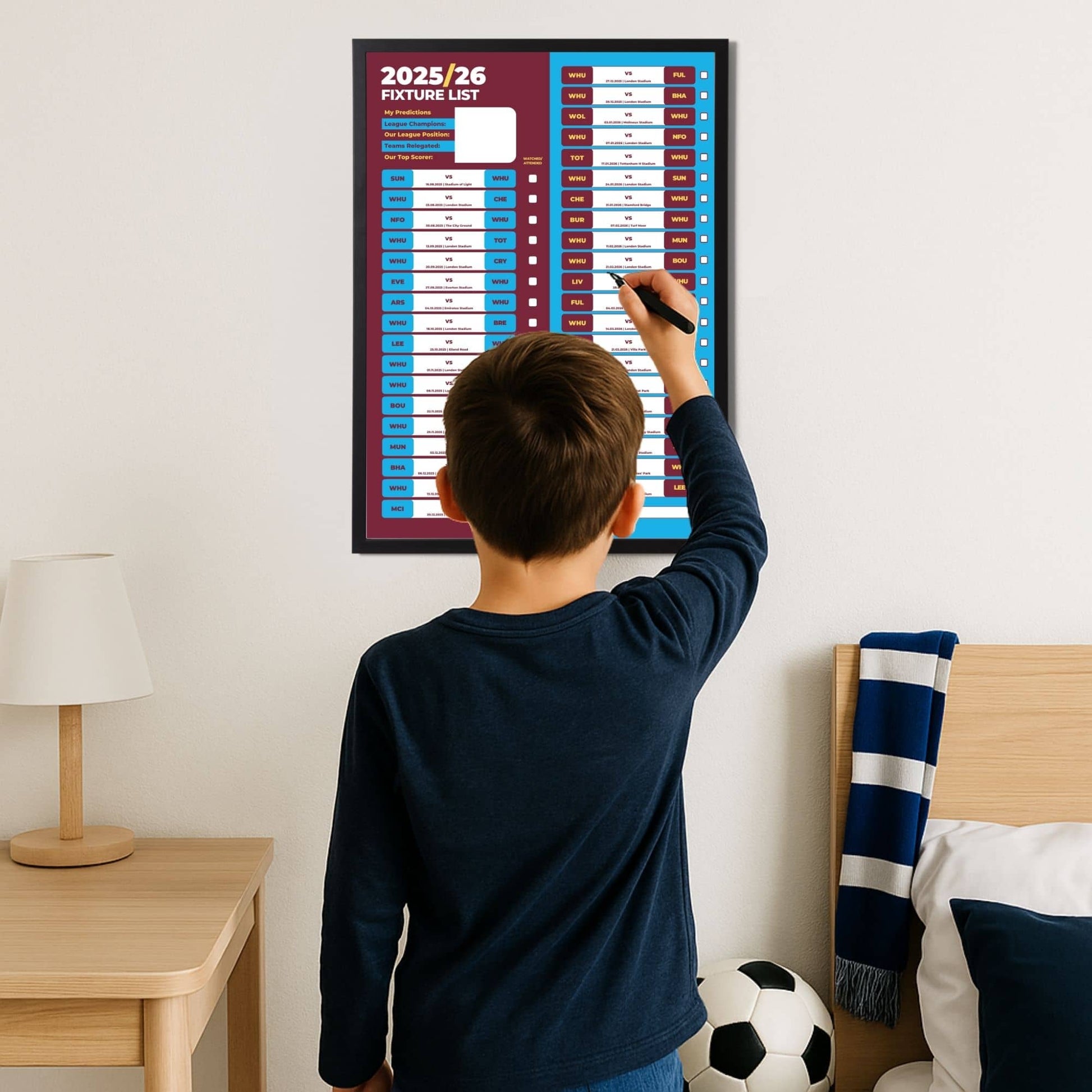 Premier League Clubs - 2025/26 Football Fixture Poster - A3 Size (29.7x42cm)