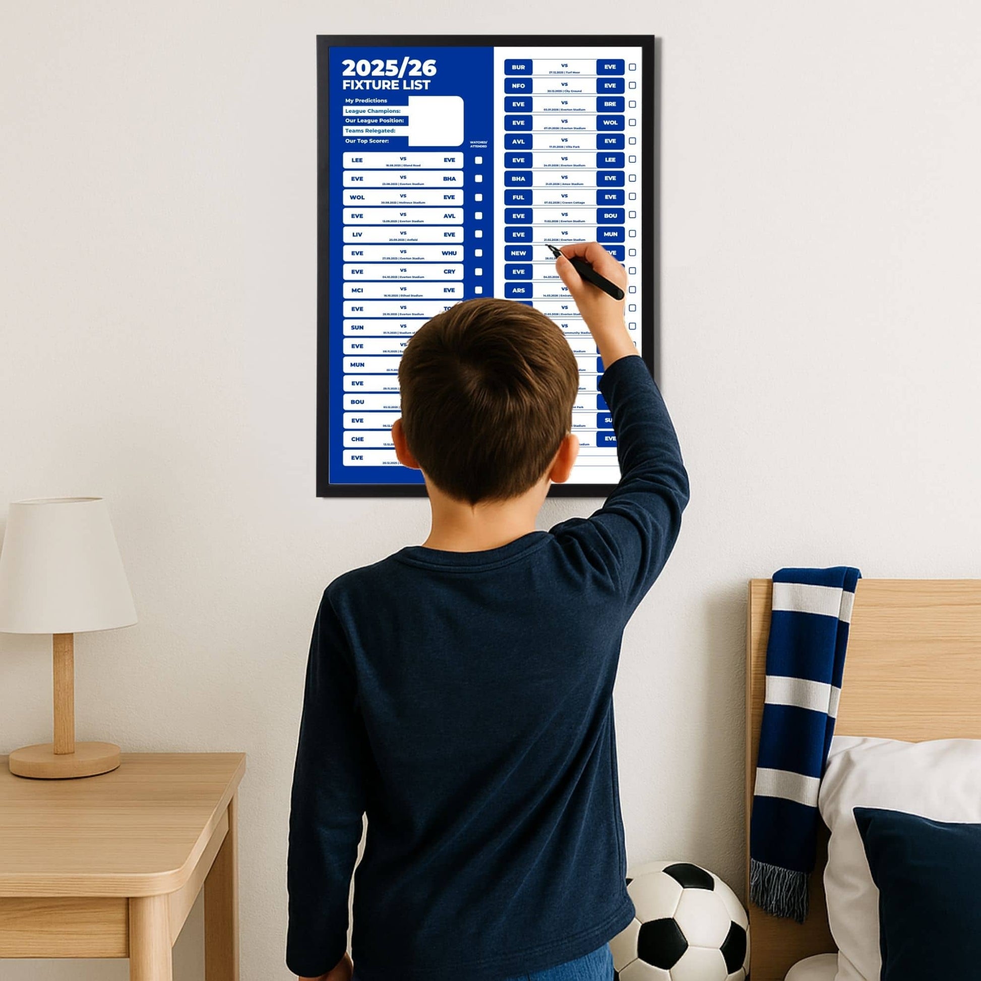 Premier League Clubs - 2025/26 Football Fixture Poster - A3 Size (29.7x42cm)