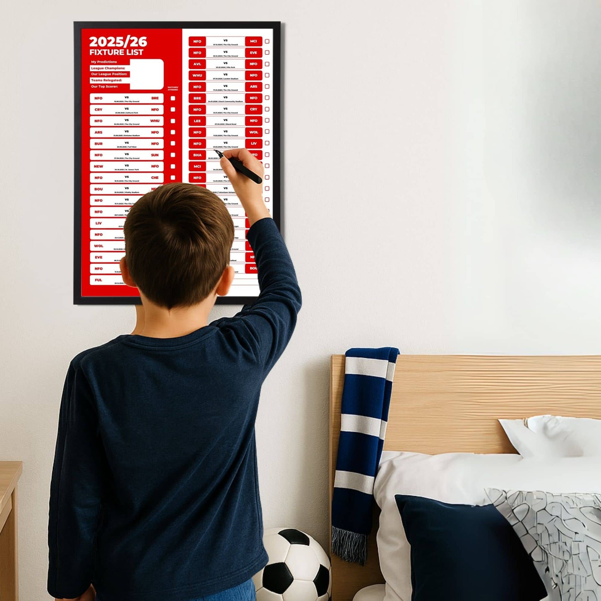 Premier League Clubs - 2025/26 Football Fixture Poster - A3 Size (29.7x42cm)