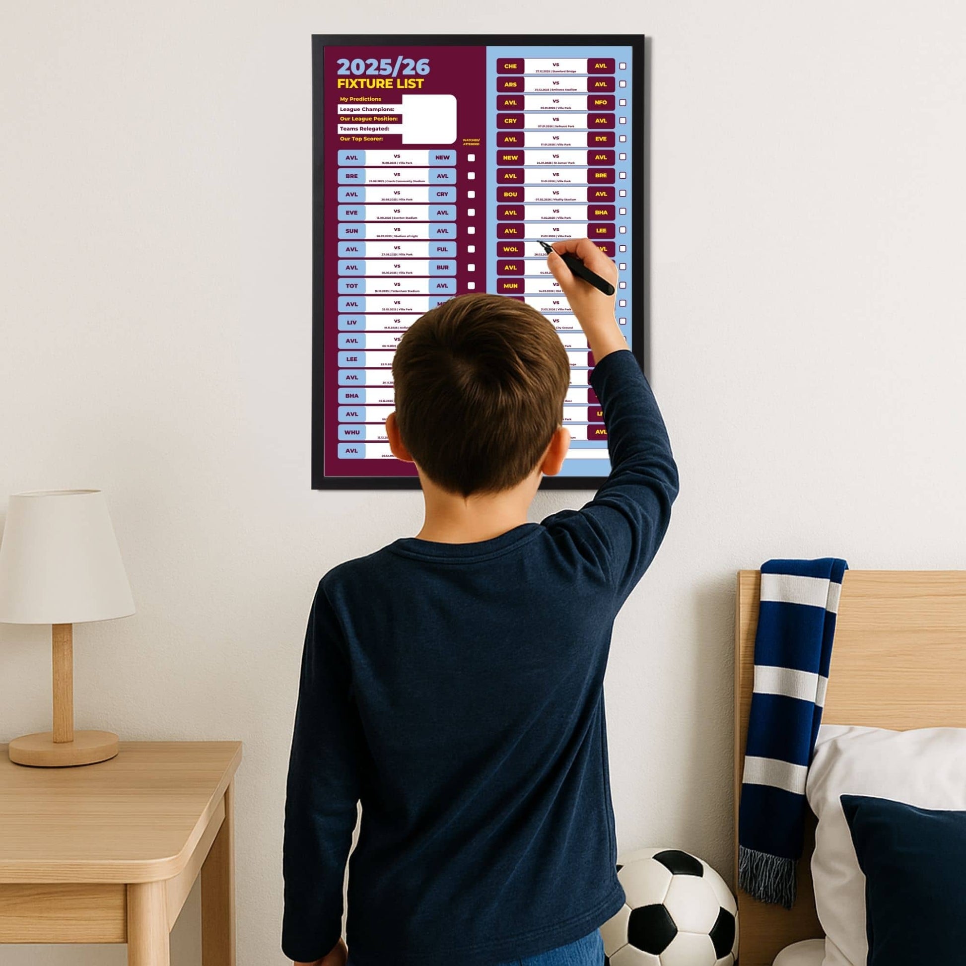 Premier League Clubs - 2025/26 Football Fixture Poster - A3 Size (29.7x42cm)